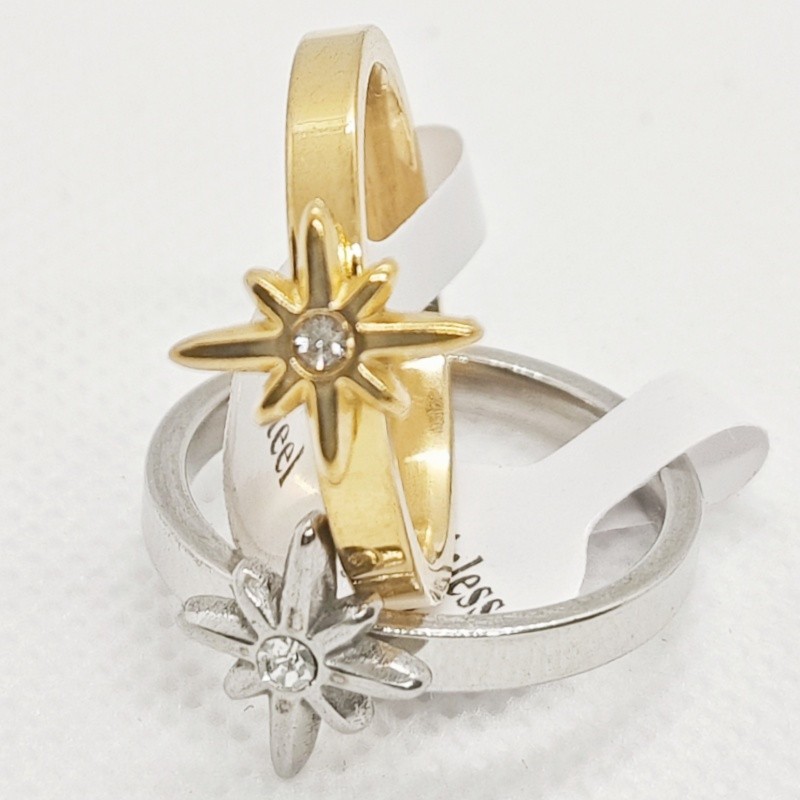 36 Pcs North Star Zircon Stainless Steel Rings Two Tone Stackable Women Jewelry