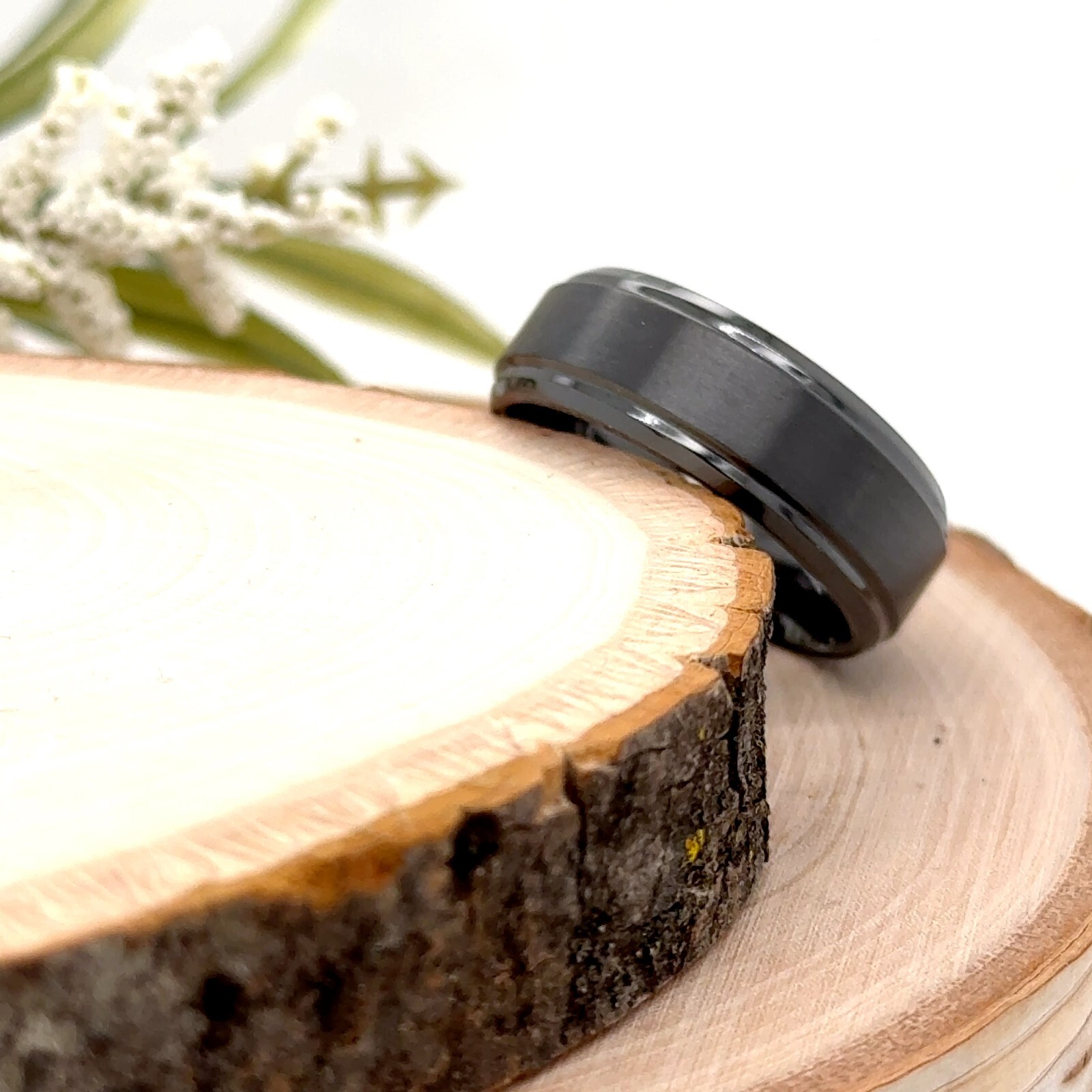 8mm Black Flat Zirconium Band For Christmas Slightly Rounded Polished Edges Ring