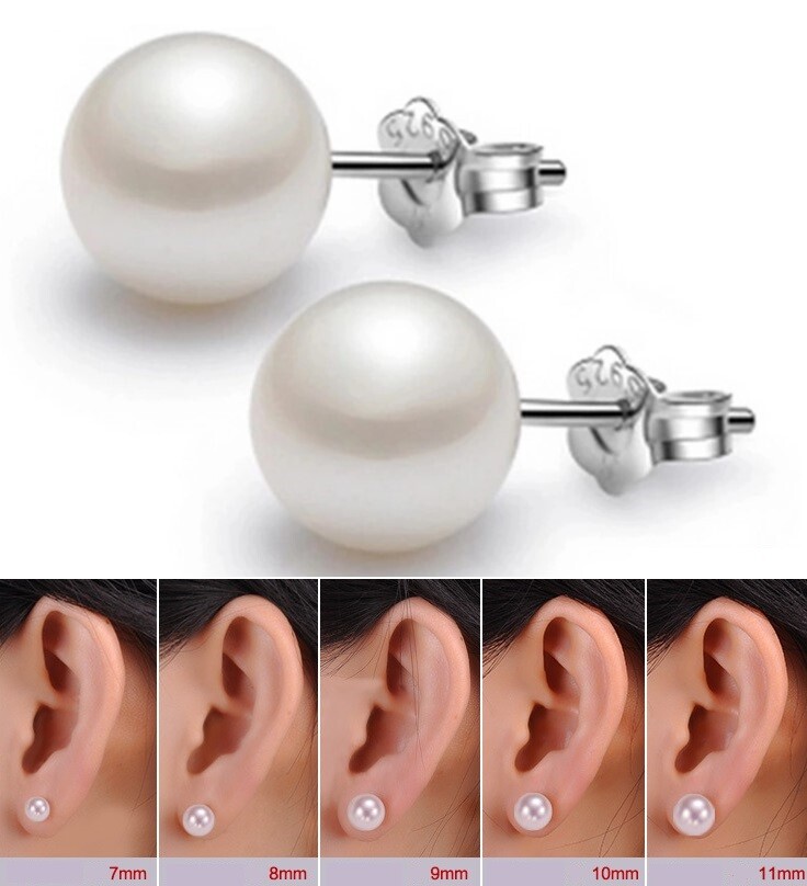 6/8/10/12mm Natural South Sea Shell Pearl Stud Earrings 925 Sterling Silver Set