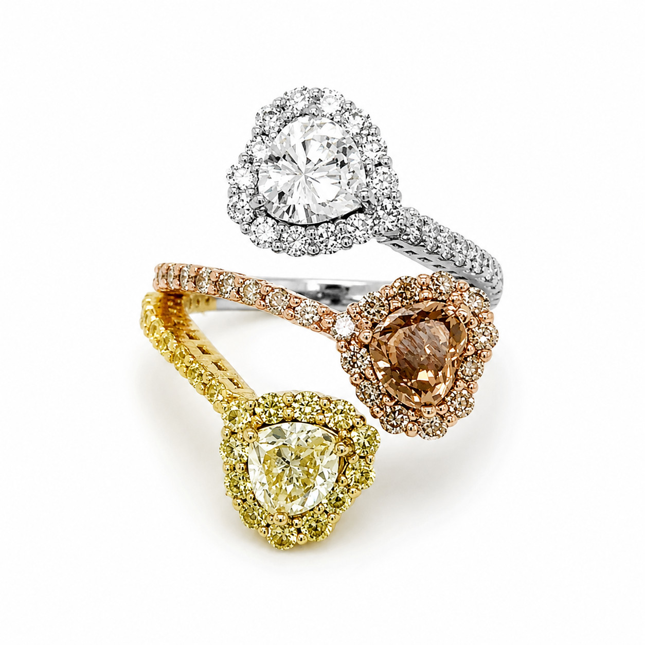 4.83ct GIA Fancy Yellow Orange Brown Diamond Ring 18K Tri-Gold | Heart Diamond H