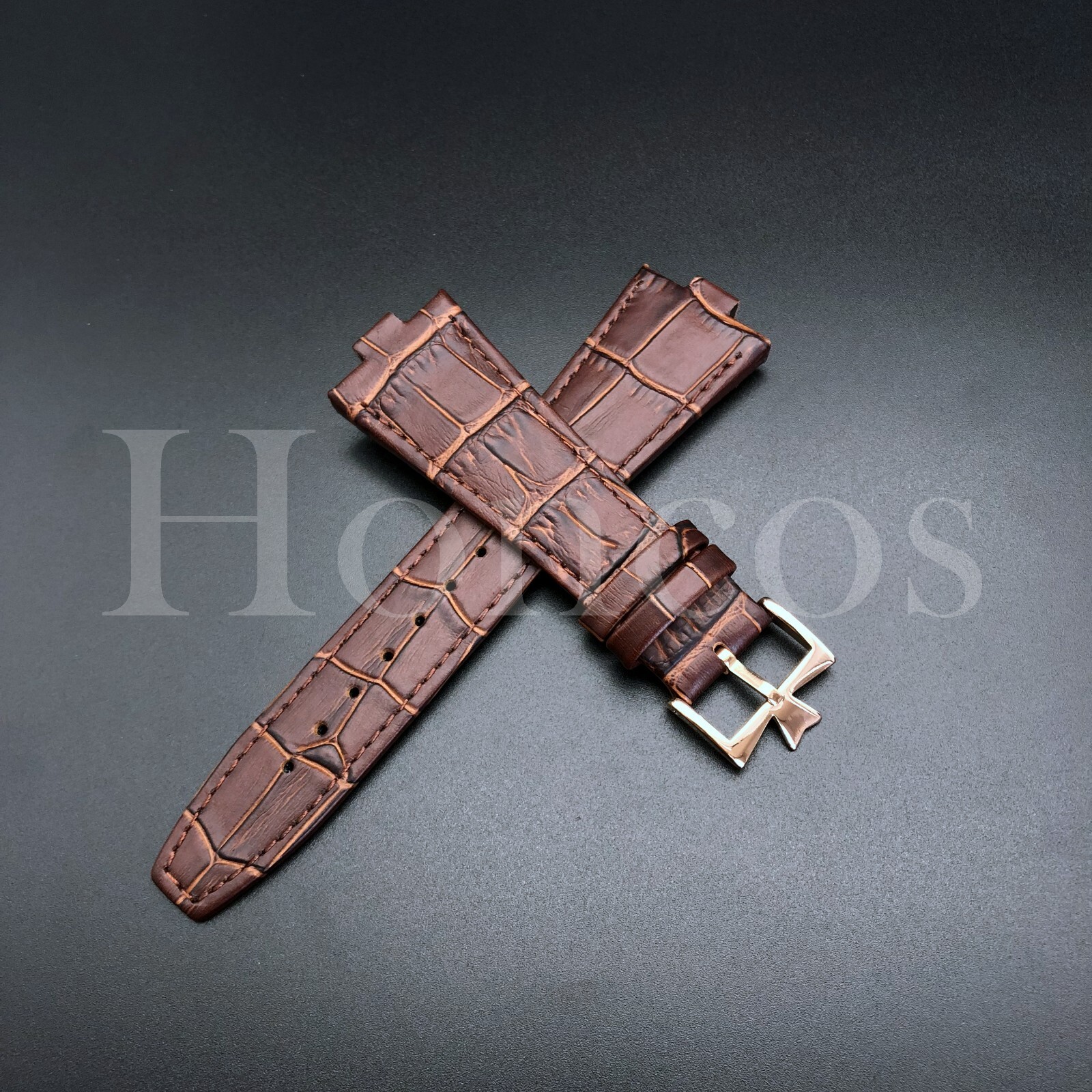 26X18 MM Brown Genuine Leather Watch Strap Band Fits For VC Overseas Rose Buckle