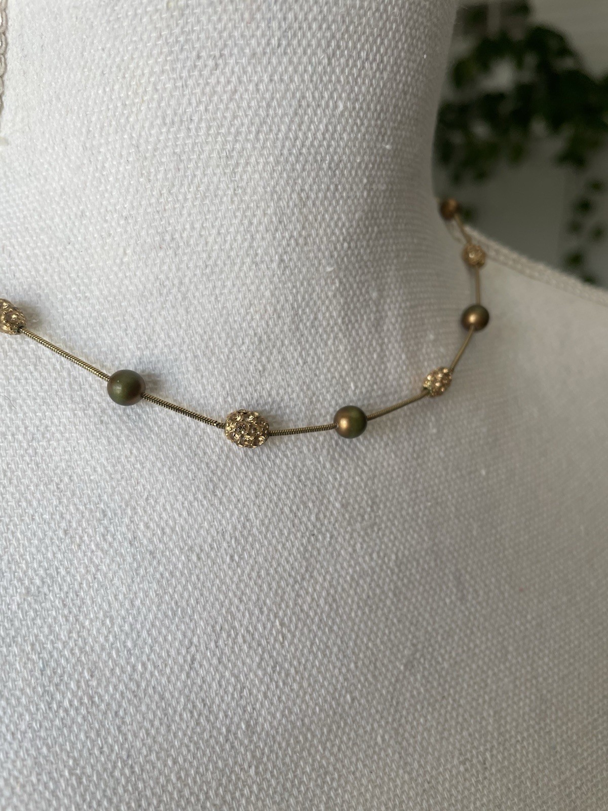Monet Signed Gold Tone Station Beaded Necklace, Lobster, Extender
