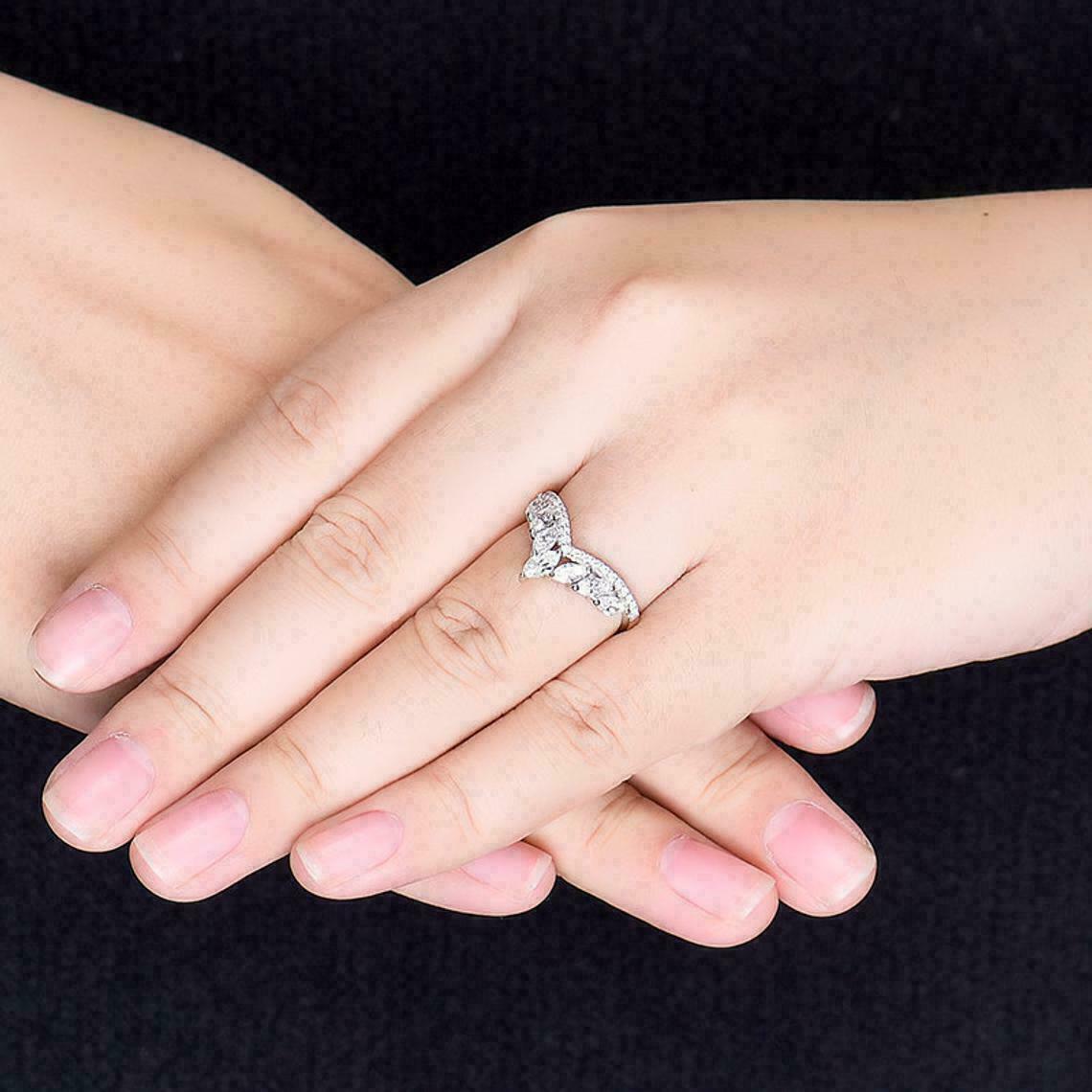 2Ct Marquise Cut Diamond V Shape Wedding Band Ring 14K White Gold Finish