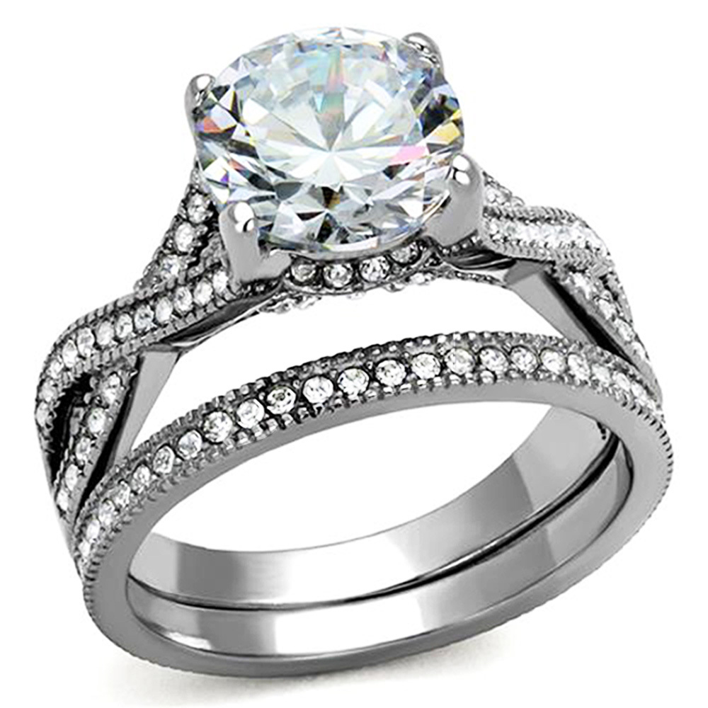 Couple 3.15 Ct Stainless Steel Infinity Wedding Engagement Matching Rings Set