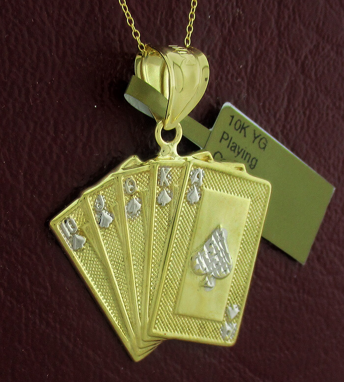 PLAYING CARDS 3D PENDANT 10K YELLOW GOLD * NEW WITH TAG * Free Gift Box Included