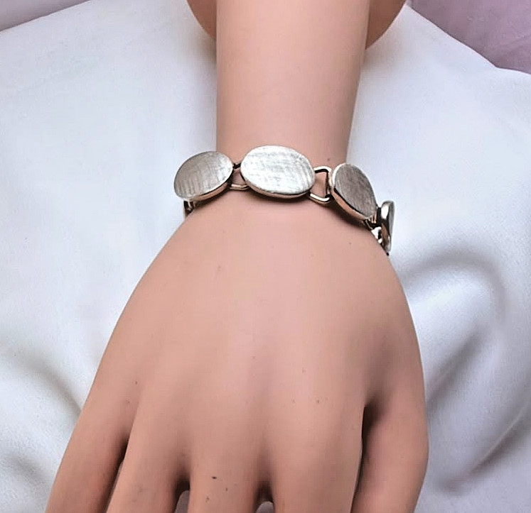 Vintage Belgiorno 900 Silver Modernist Oval Link Bracelet 1970s Argentina 7.25in