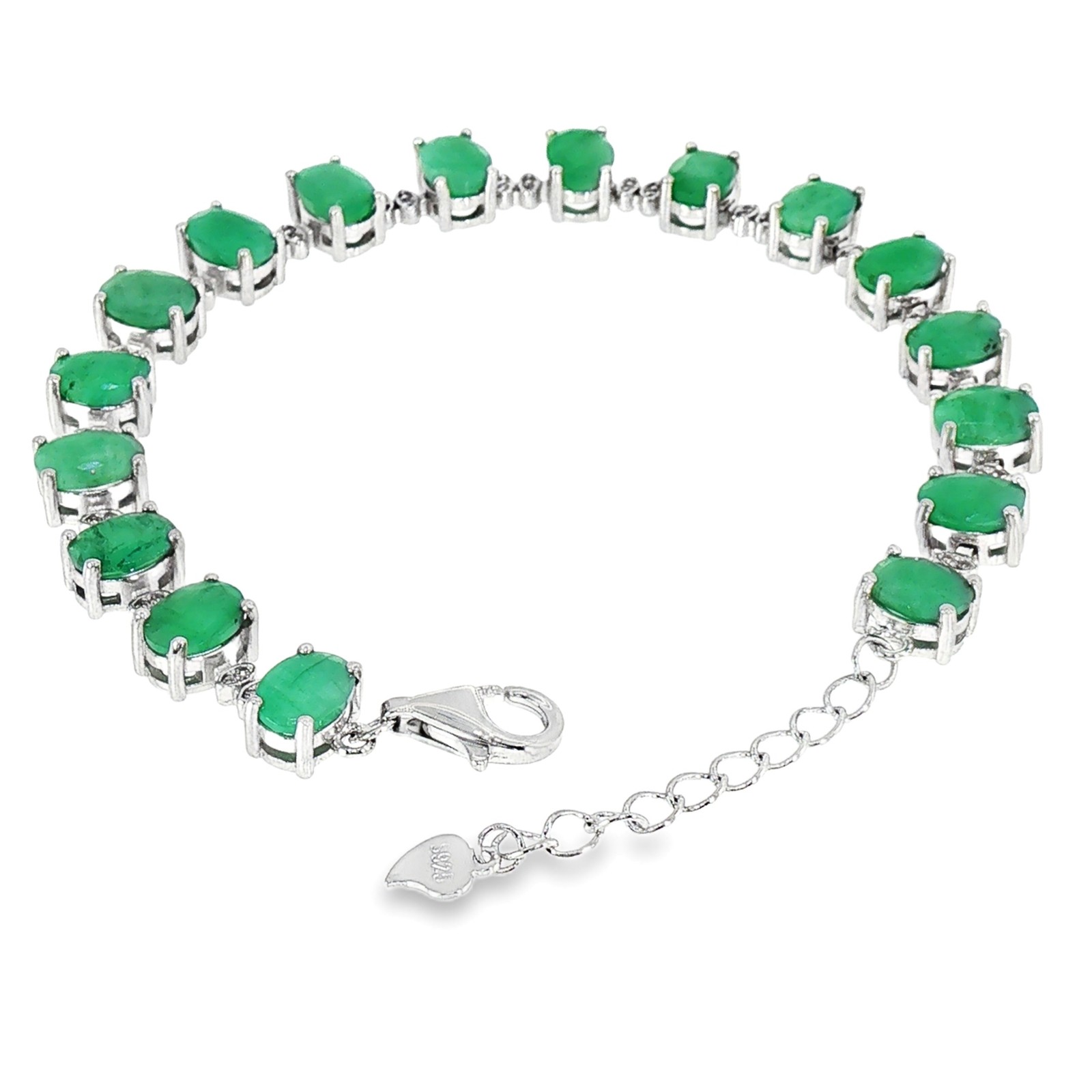 925 Sterling Silver Natural Emerald Bracelet Oval Top Rich Green 8.34Inch