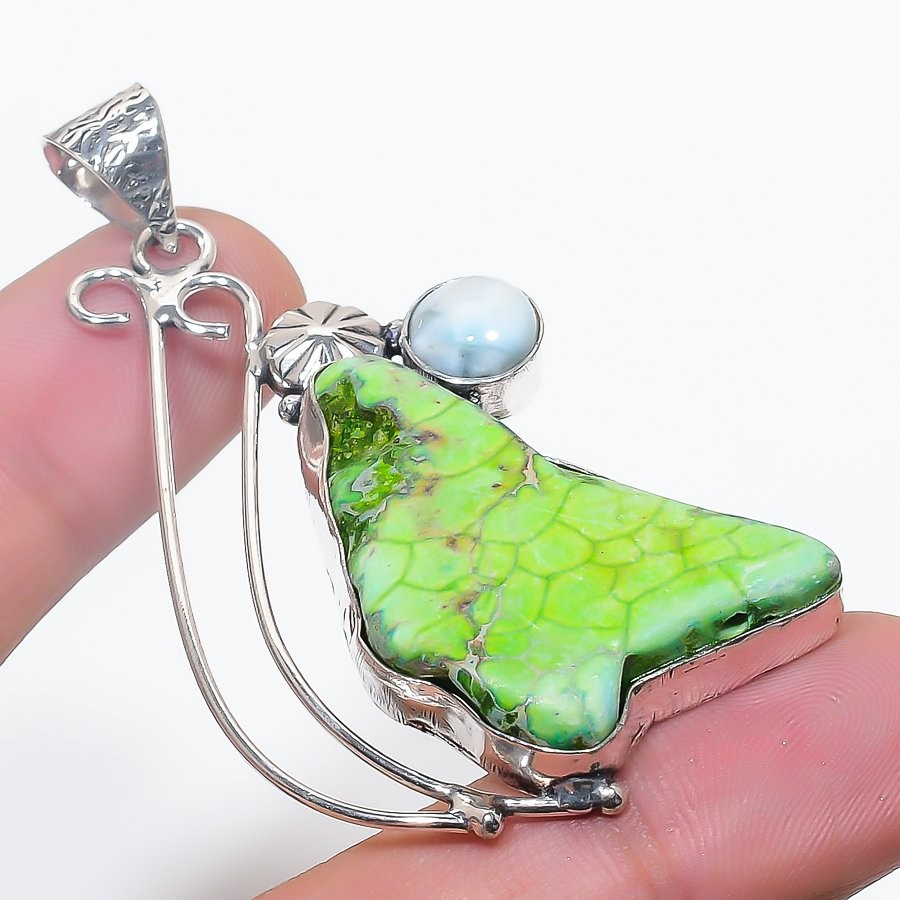 Sea Sediment Jasper Larimar Gemstone Pendant Handmade Gift Jewelry 1.9″ FP 3619