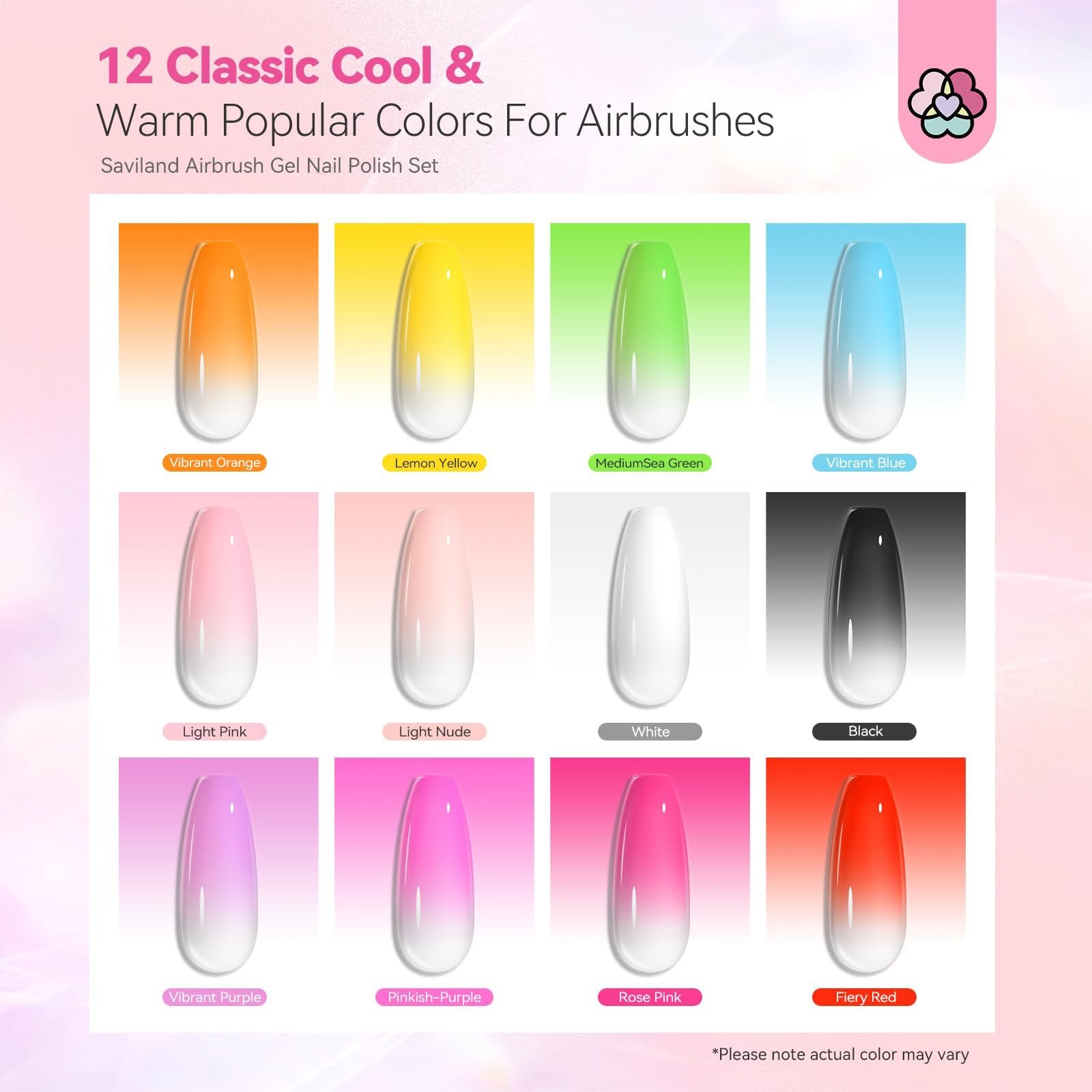 SAVILAND Airbrush Gel Nail Polish 12 Vitality Colors Non-Acetone Nail Art Set Fi