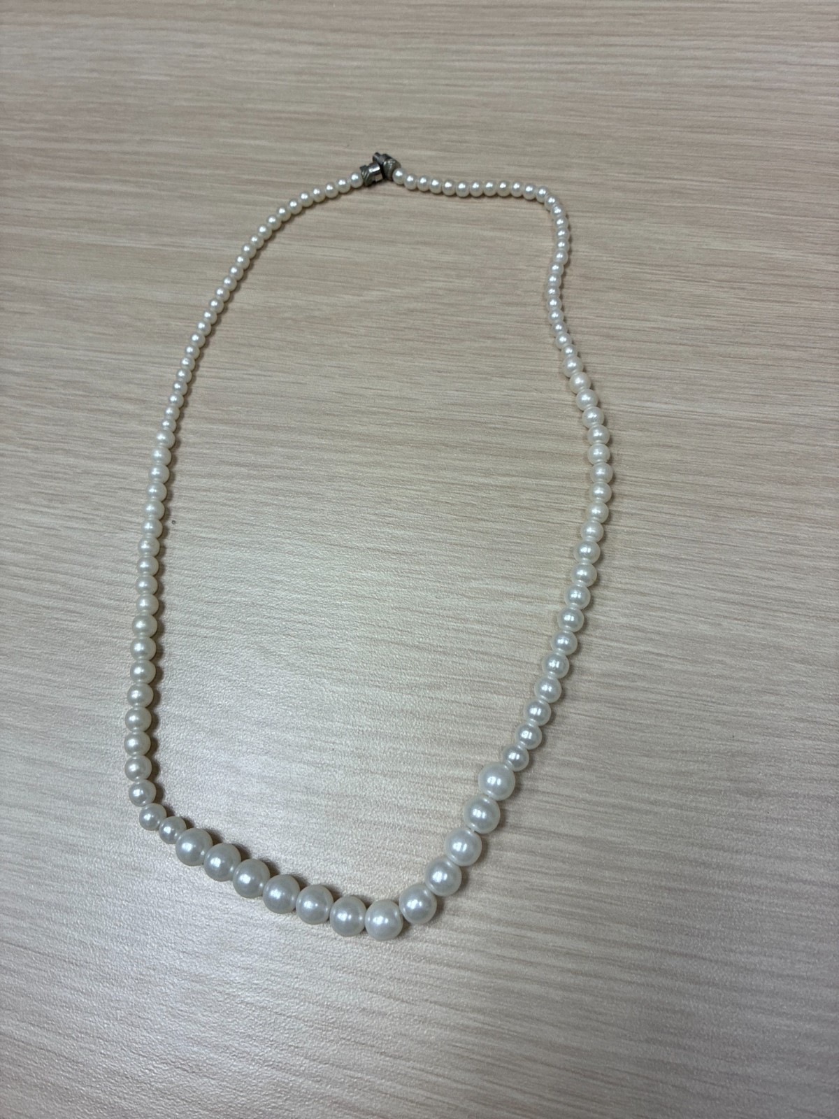 Vintage Faux Pearl Strand Necklace with Silver-Tone Metal Barrel Screw Clasp 19″