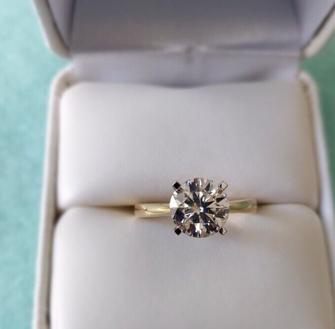 2 Carat Moissanite Ring SOLITAIRE ENGAGEMENT RING 14K Yellow GOLD Filled