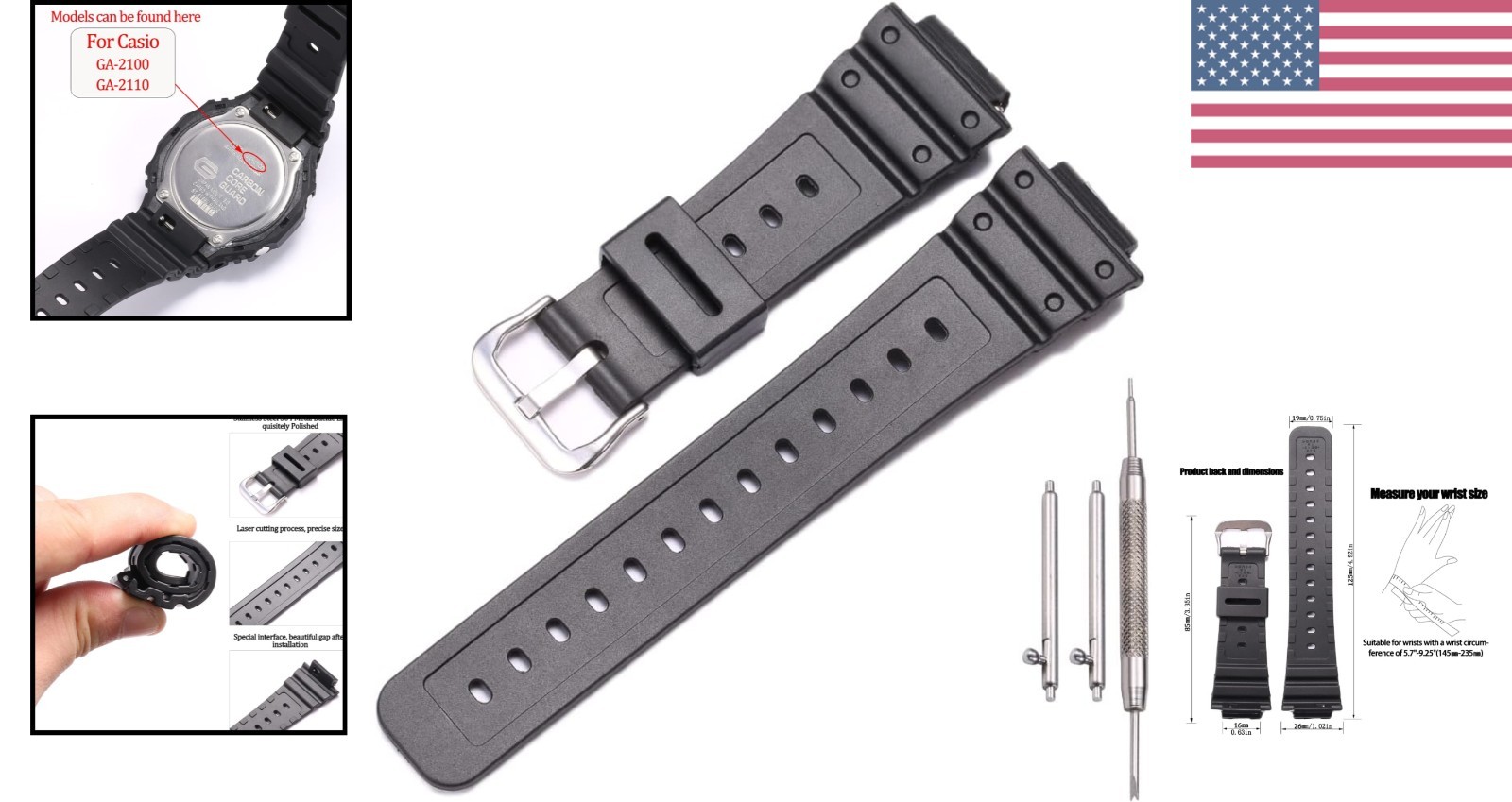 Black Replacement Bracelet for G-Shock GA2100/GA-2110 – Waterproof & Stylish