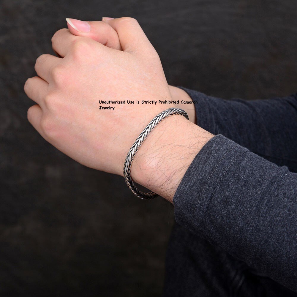 Pure S925 Sterling Silver Chain Men Women 5mm Wheat Link Bracelet 7.1-8.7inch