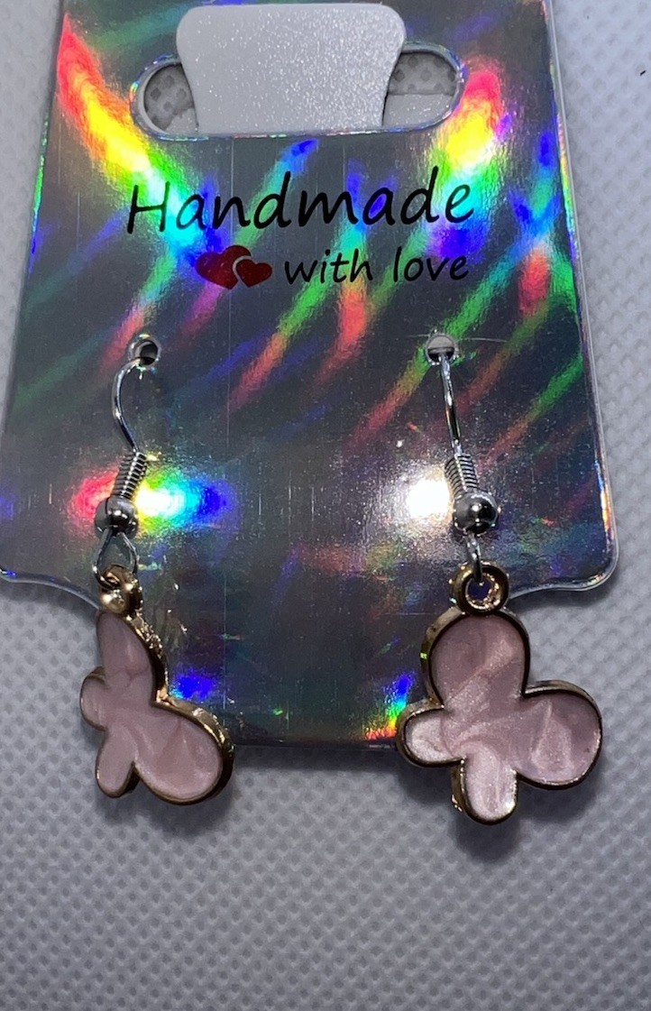 Handcrafted Silver-Tone Dangle Hook Earrings, Enamel Metal No Stone