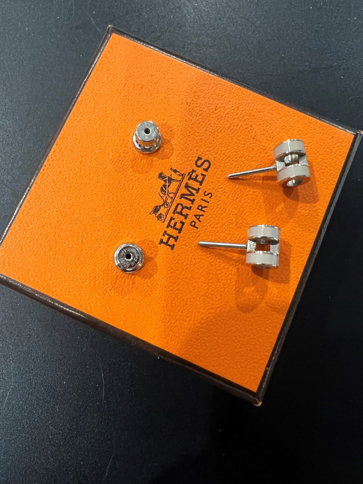 Hermes Mini Pop H Earrings Beige & Silver