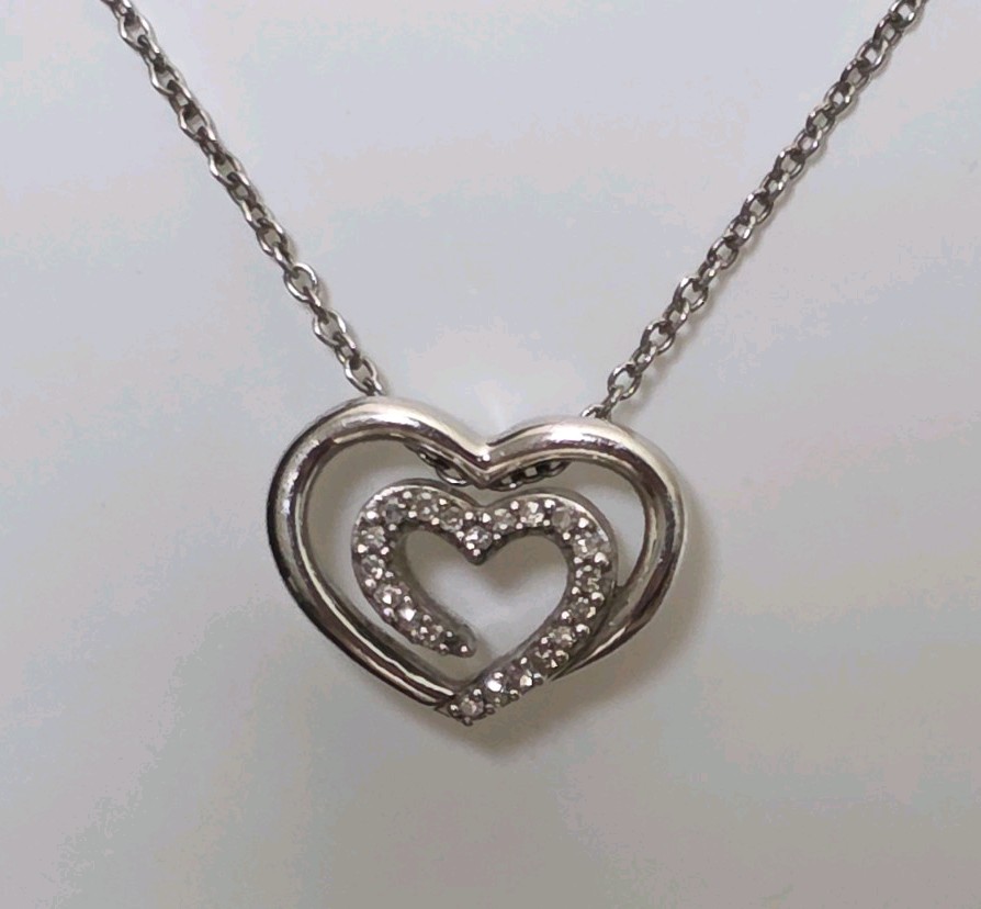 Sadye L. Vassil for Kay Jewelers 925 Silver Diamond Accent Double Heart Pendant