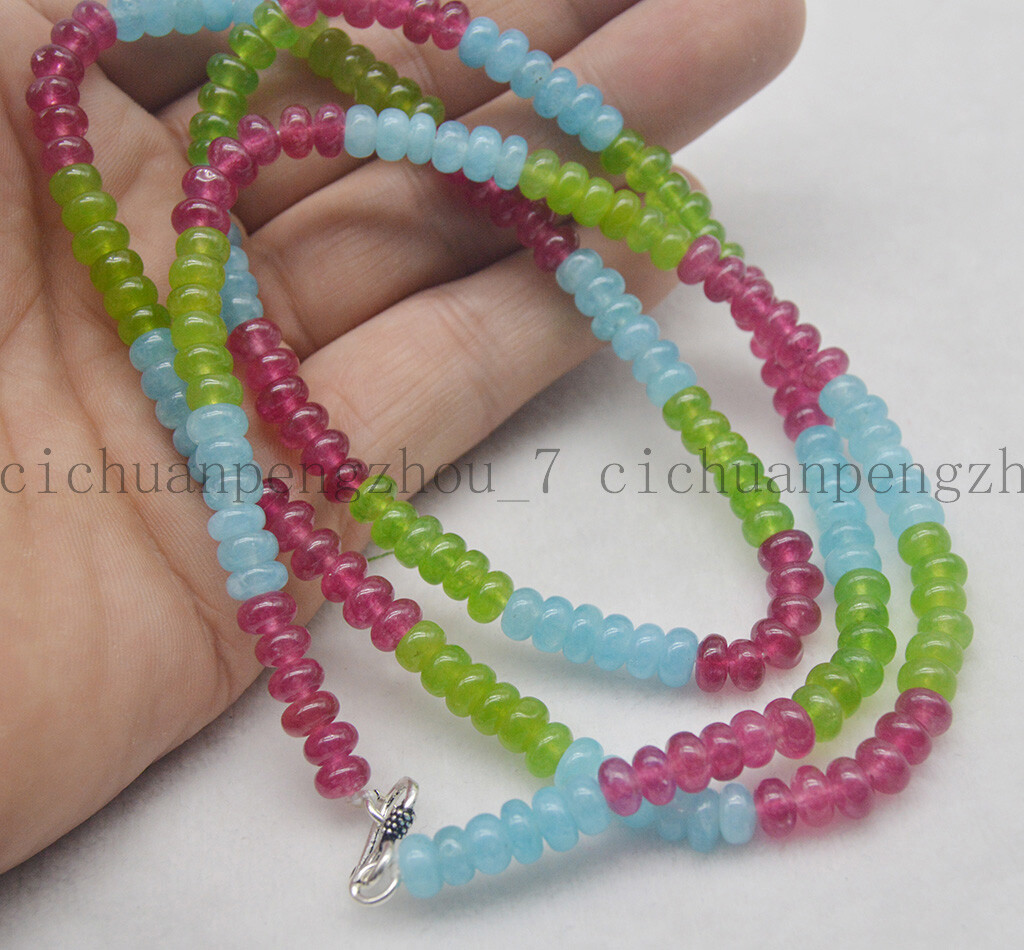 Pretty 4x6mm Multicolor Rondelle Gemstone Beads Necklaces Silver Clasp 18-36″ AA