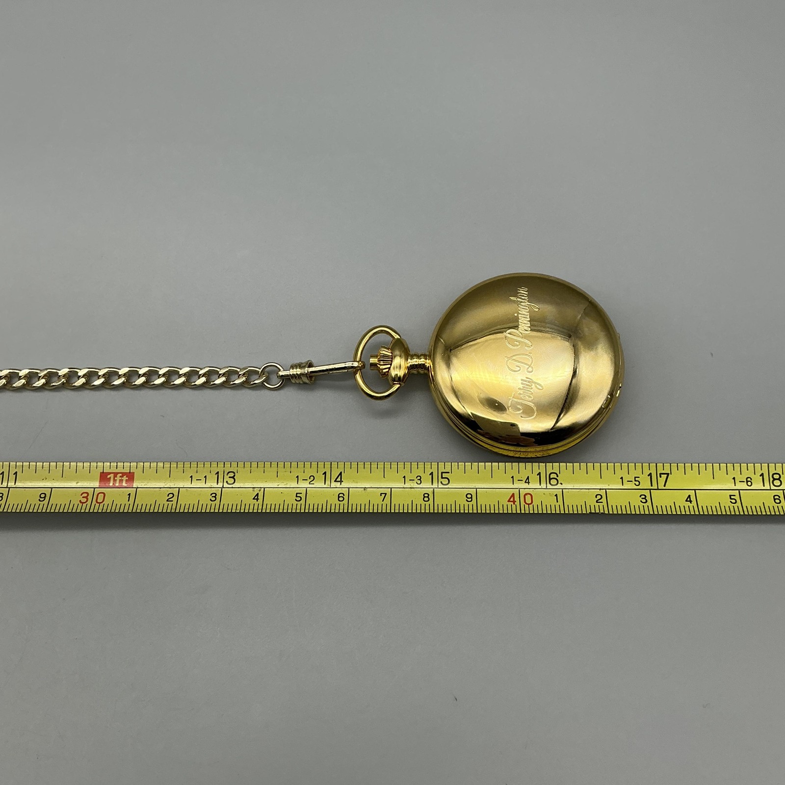 Charles-Hubert Pocket Watch Men 47mm Gold Tone Skeleton Hunter Manual Chain