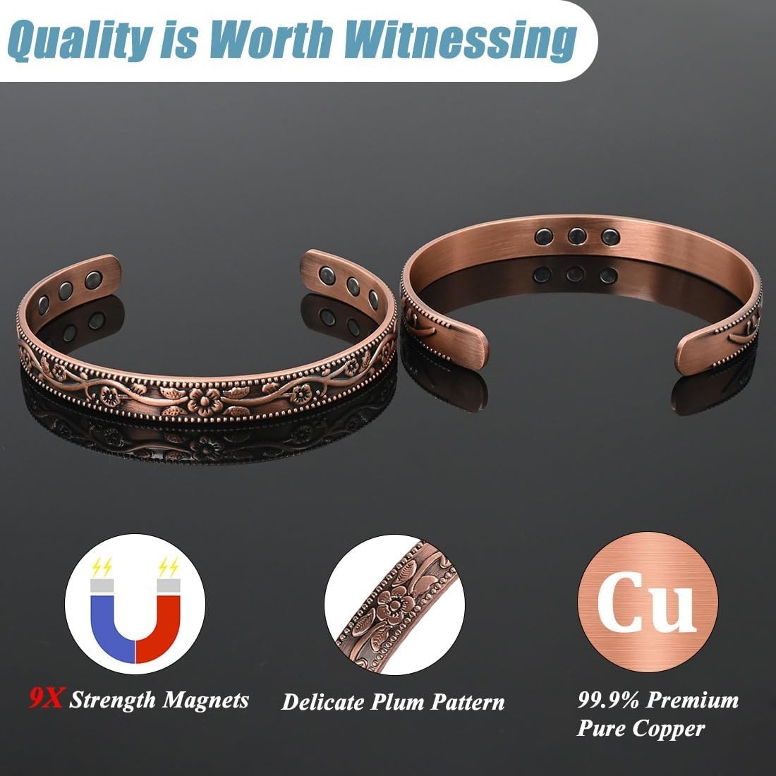 Copper Magnetic Bracelet for Women Ultra Strength Magnetic Bracelets 99.9% Pu…