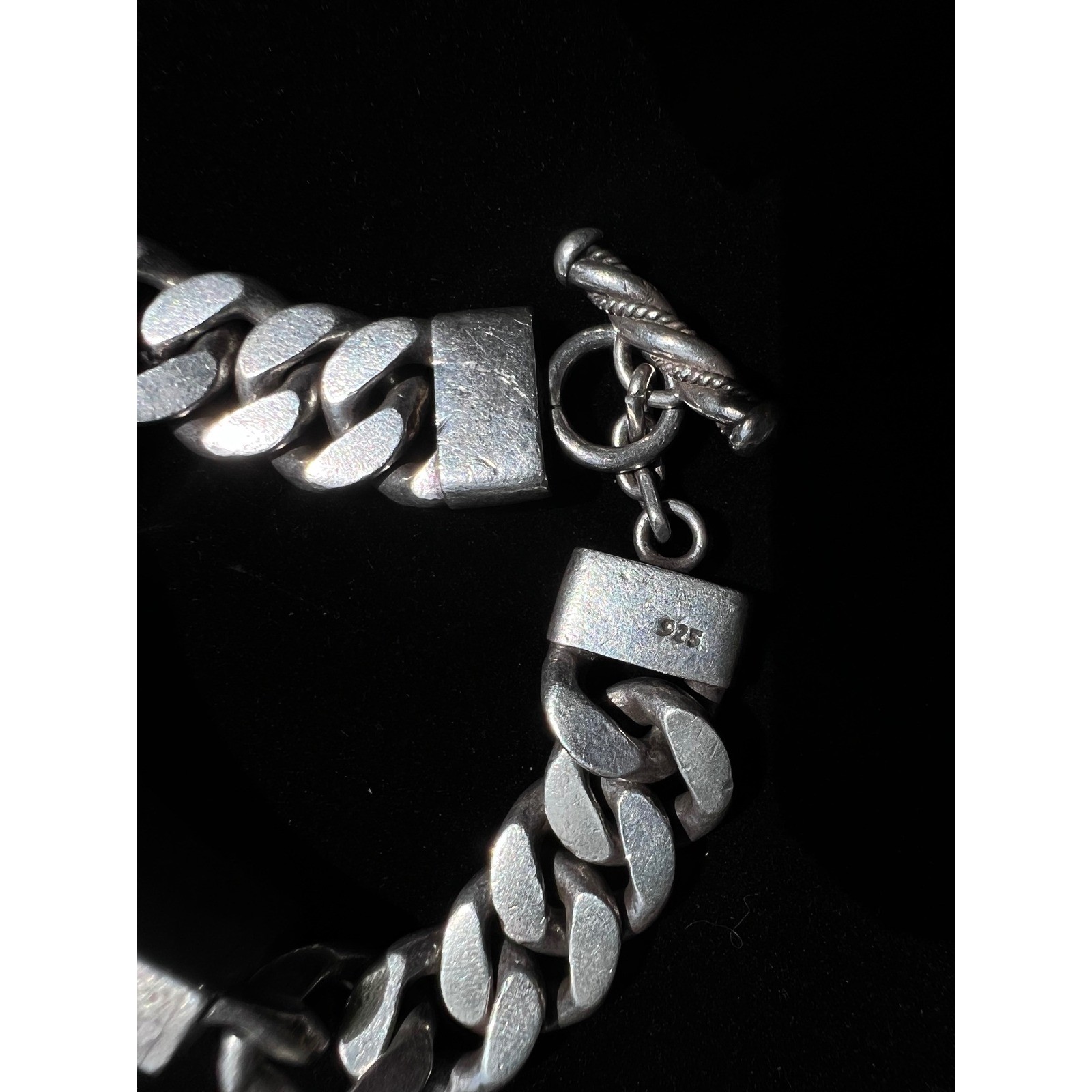 LOIS HILL 7.5″ SS 925 Indonesia Textile Weave ID Plate Men’s Cuban Link Bracelet