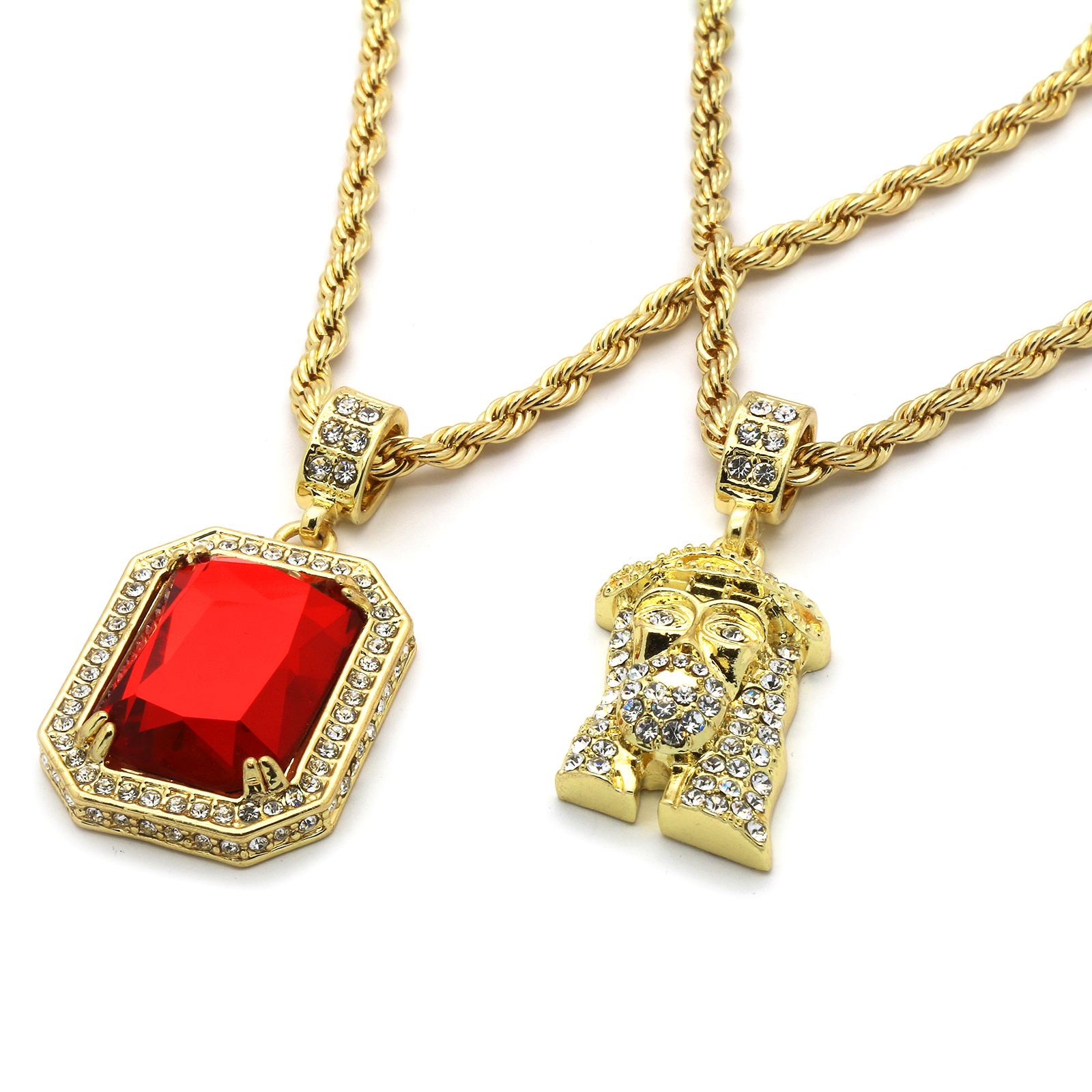 14k Gold Plated Fashion & Jesus Pendant Cubic Zirconia 4mm 30″ & 24″ Rope chain