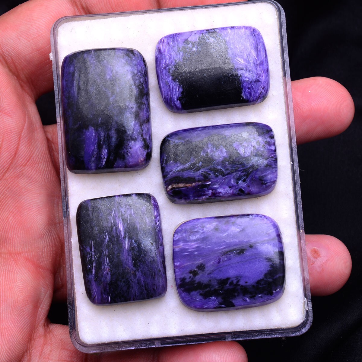 5 Pcs Natural Purple Charoite 27mm-30mm Cabochon Untreated Loose Gemstones Lot