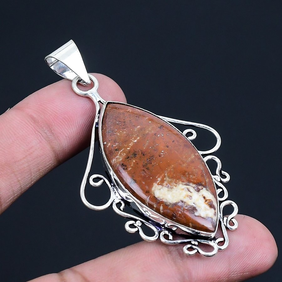 Red Snakeskin Gemstone Handmade 925 Sterling Silver Jewelry Pendant 2.56″