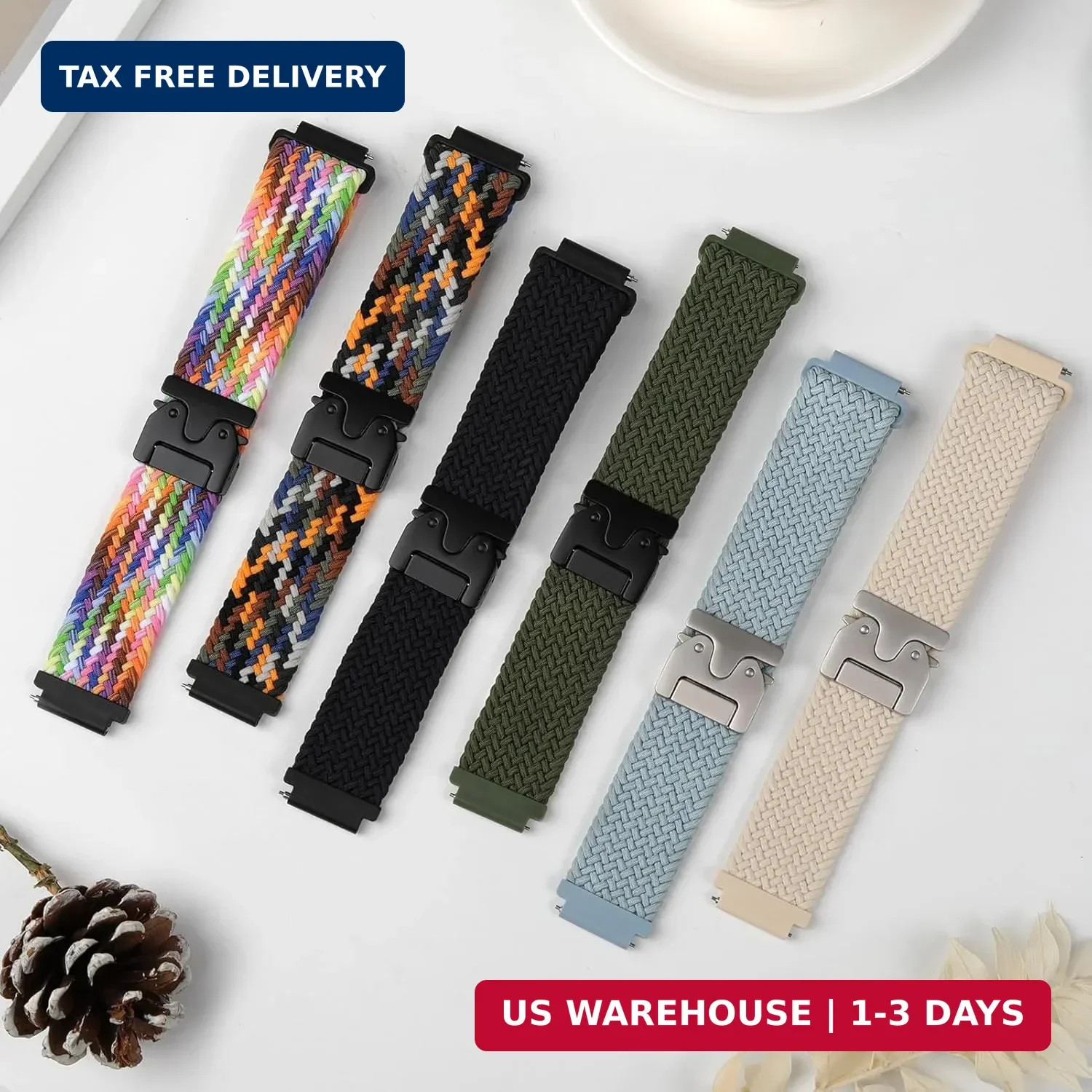18mm Braided Bands for Garmin Venu 3S 2S/Venu 4 41mm/Vivoactive 4S/Vivomove 3S/F