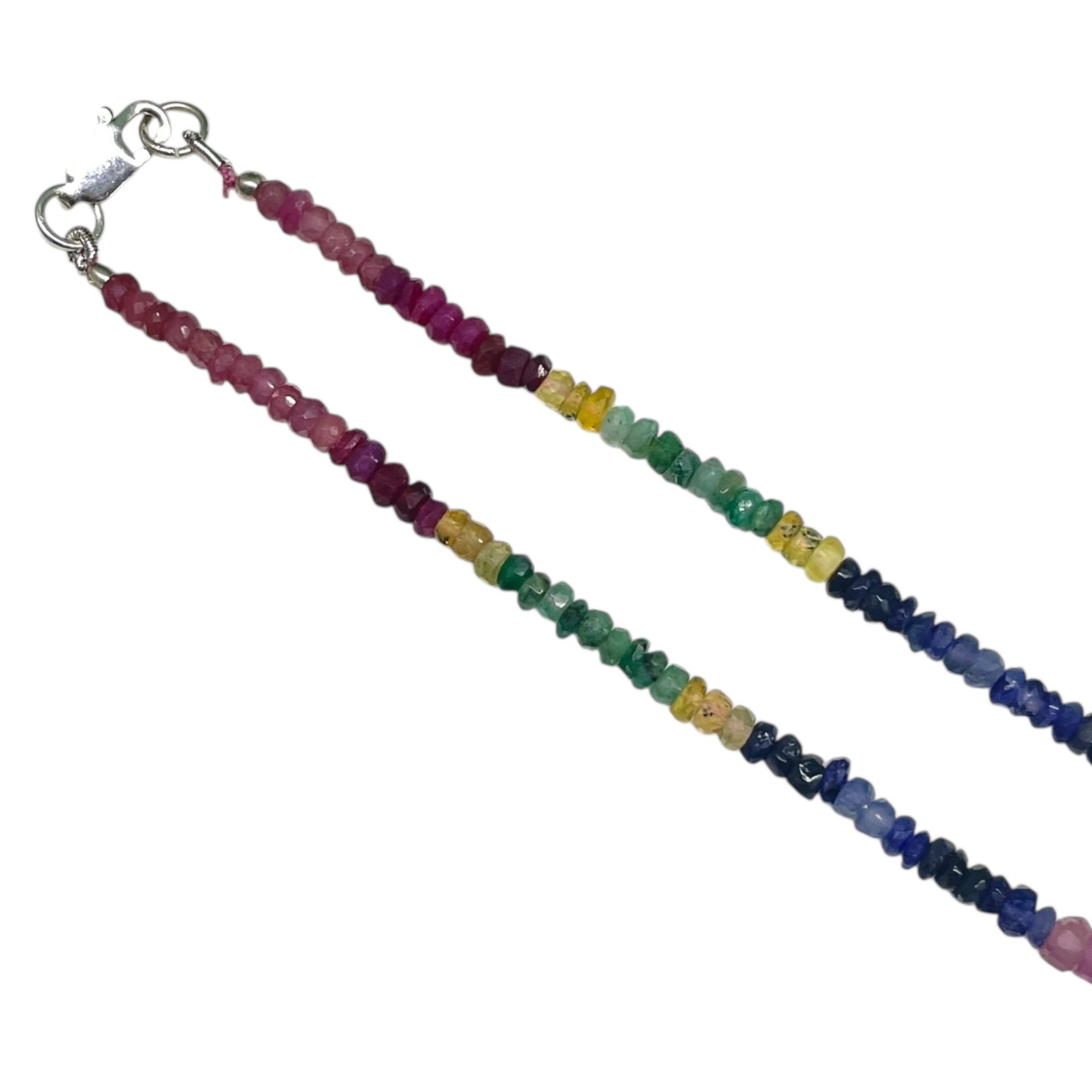 Single Strand Natural Multi Sapphire Necklace Faceted Beads 925 Clasp 18 Inch