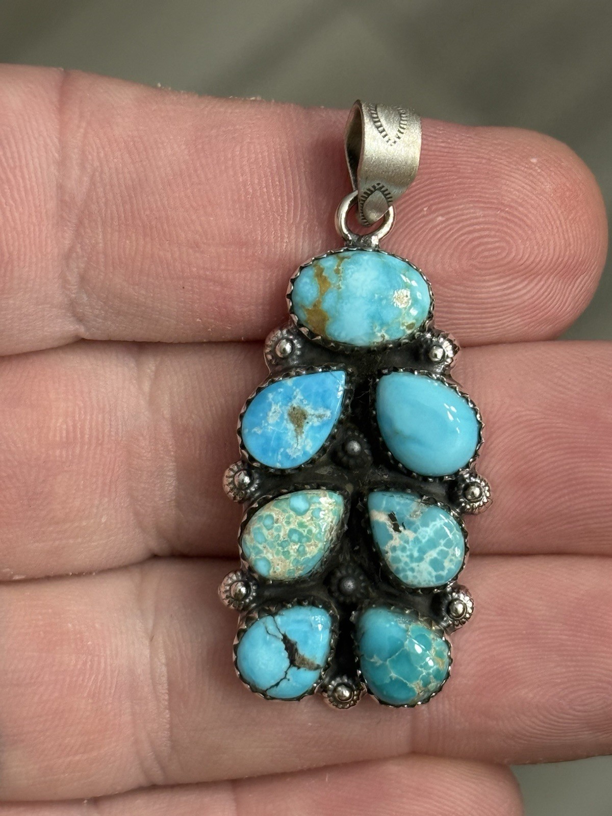 STERLING SILVER SIERRA BELLA WHITE WATER MIX TURQUOISE BAR CLUSTER PENDANT .925