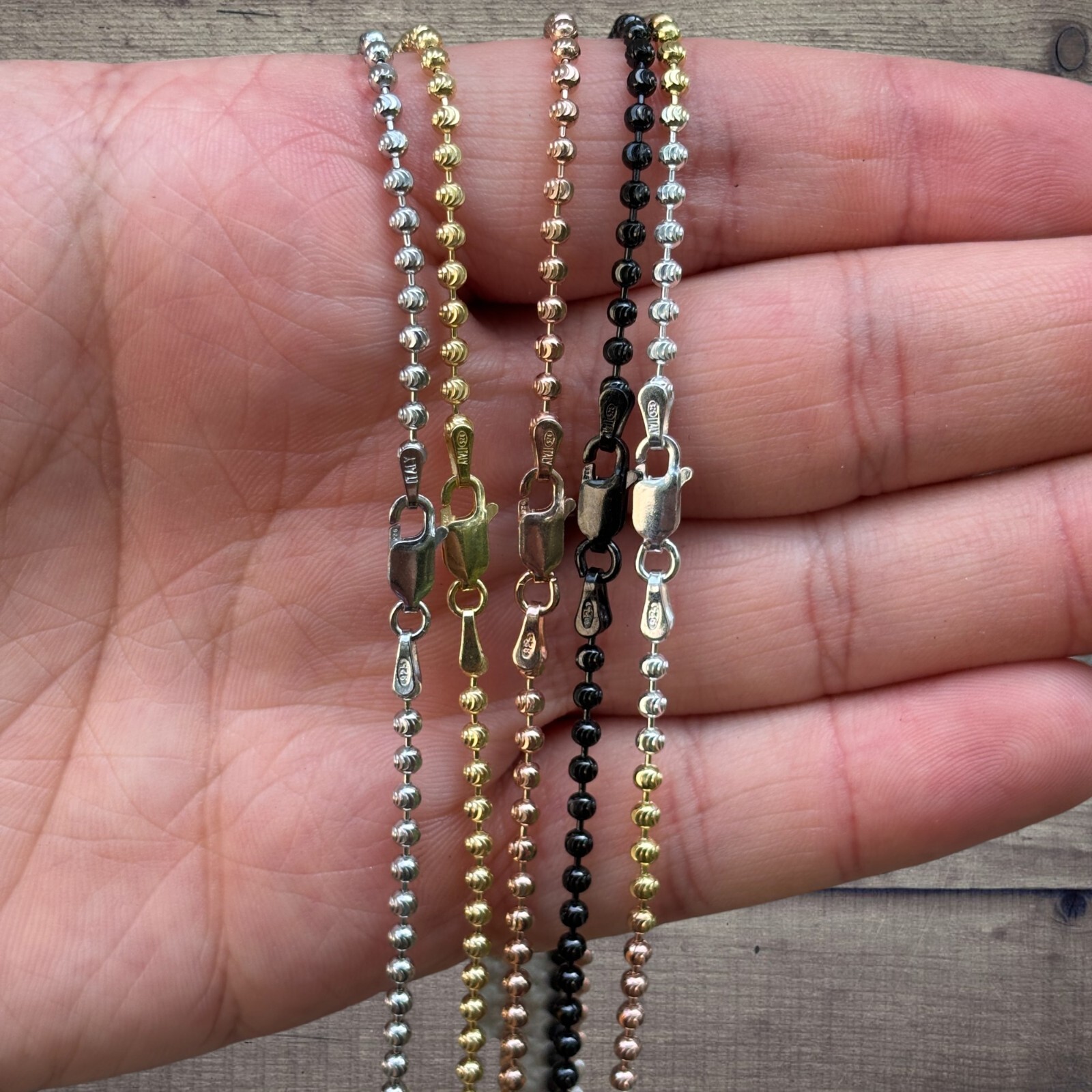 2.5mm Ball Moon Chain Necklace – Solid 925 Sterling Silver Or 14k Gold Vermeil