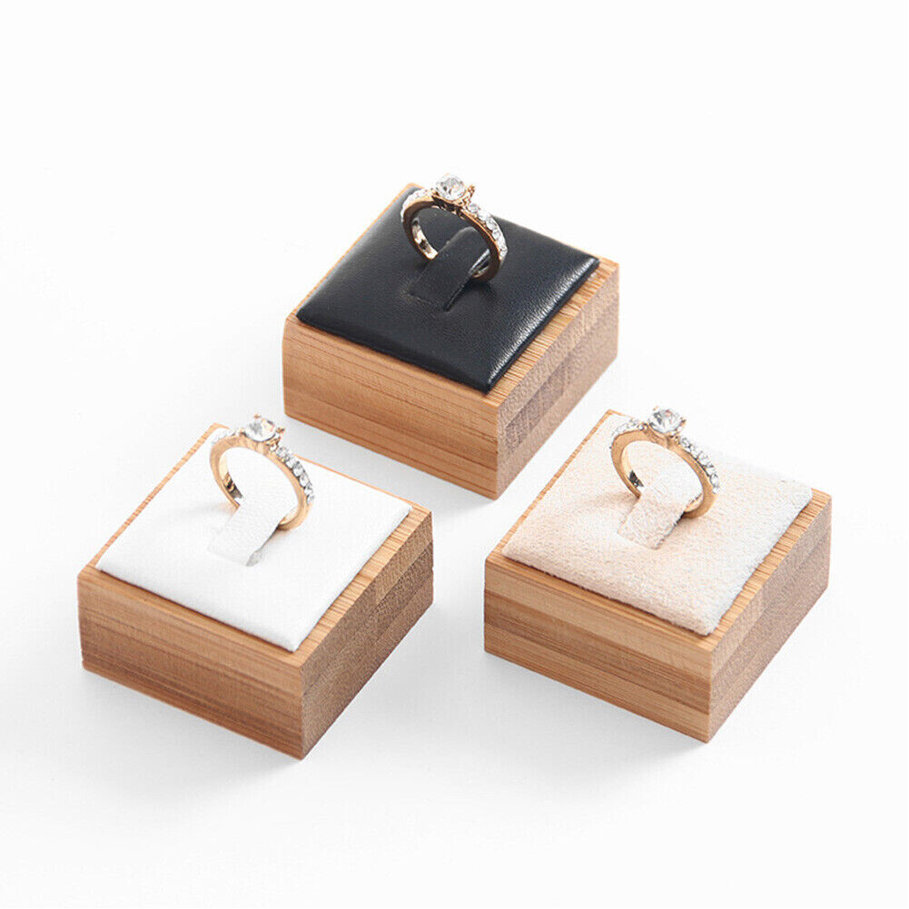 Walnut Wood Ring Display Box Plastic clear Crystal Box Jewelry Gems Storage Box