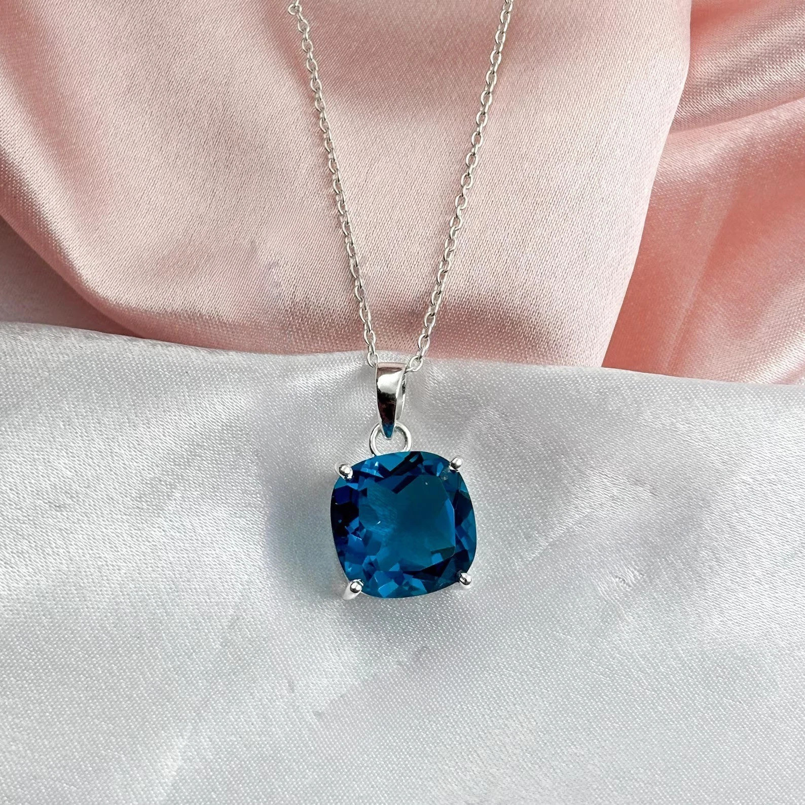 60.80 Ct London Blue Topaz Sterling Silver Pendant Gemstone Jewelry With Chain