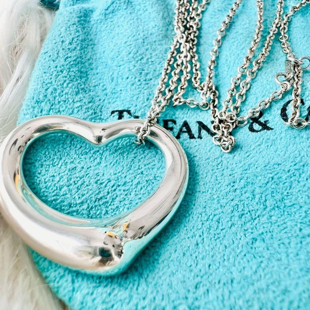 Tiffany & Co Open Heart Sterling Silver Elsa Peretti Necklace Pendant W/Pouch
