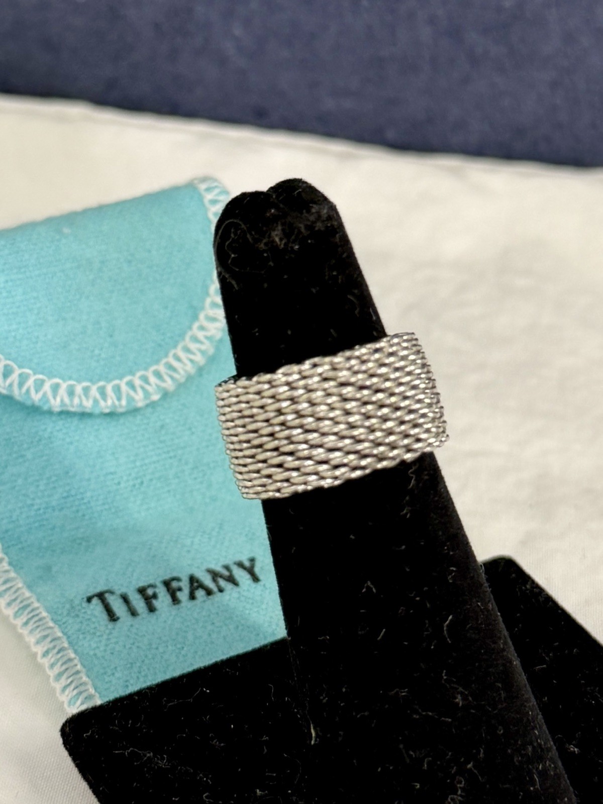 TIFFANY & CO. Sterling Silver Somerset Mesh 10mm Wide Band Ring; SIZE 5 w/ COA