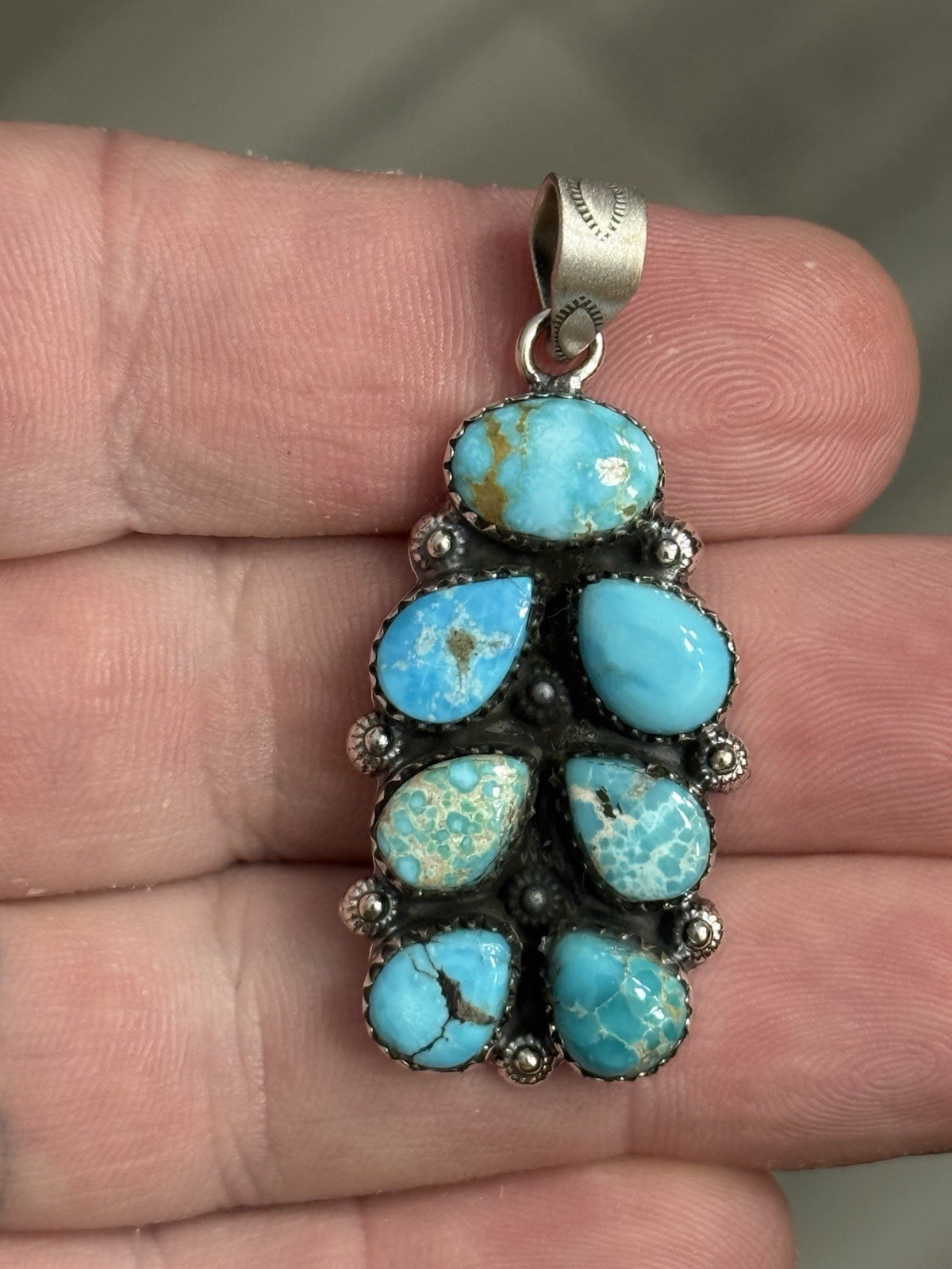 STERLING SILVER SIERRA BELLA WHITE WATER MIX TURQUOISE BAR CLUSTER PENDANT .925