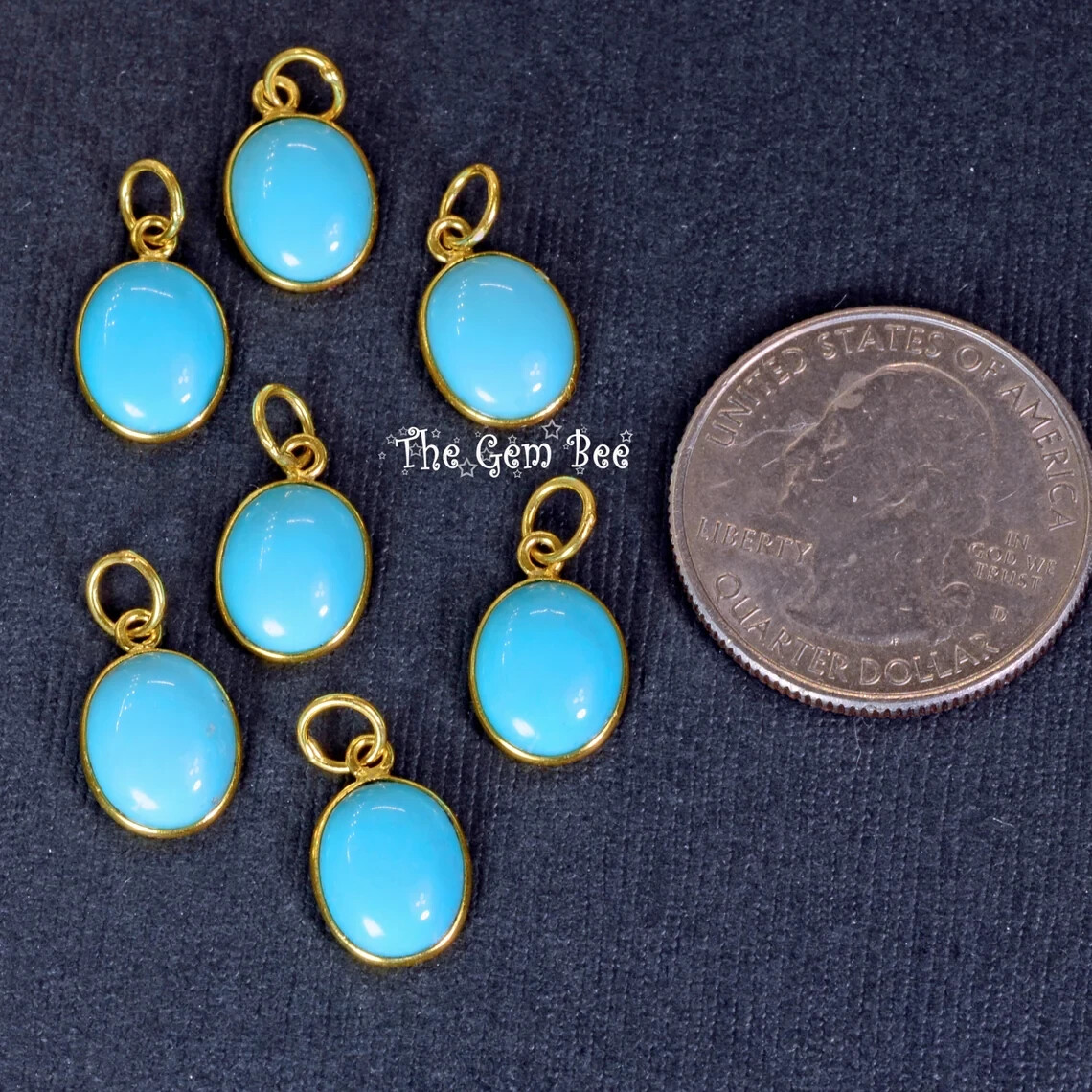 9mmx17mm 18k Yellow Gold Sleeping Beauty Turquoise Oval Bezel Pendant Charm Loop