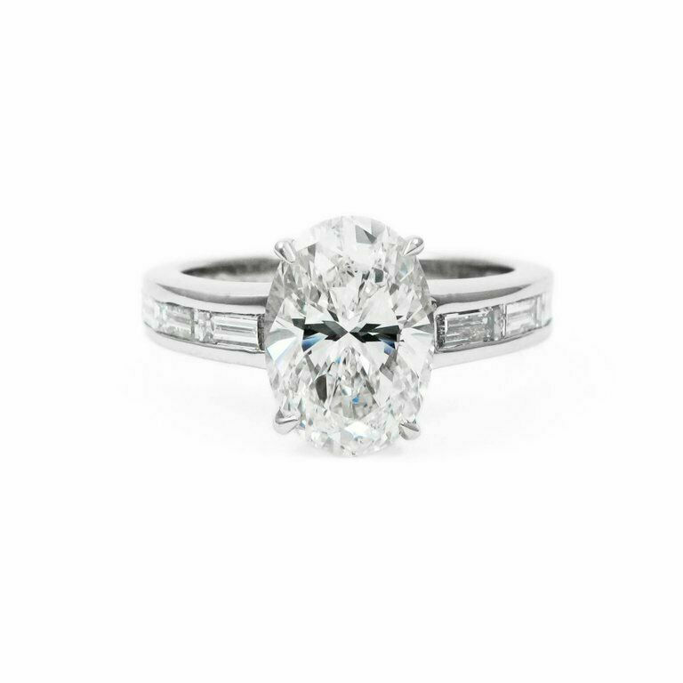 3ct Simulated Diamond Engagement Ring Baguette Accent 14k White Gold Plated