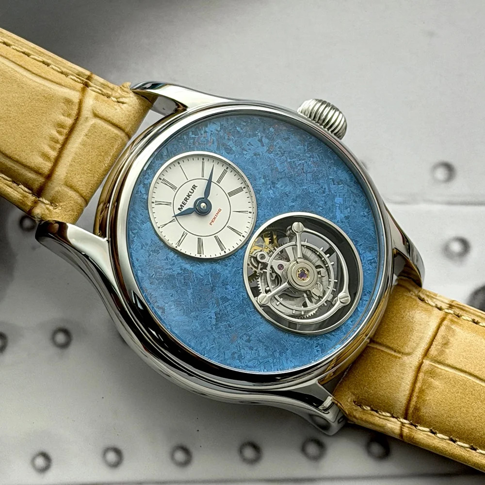 Merkur Tourbillon Watch Sapphire Luxury Mechanical Wristwatch Waterproof 42mm Me