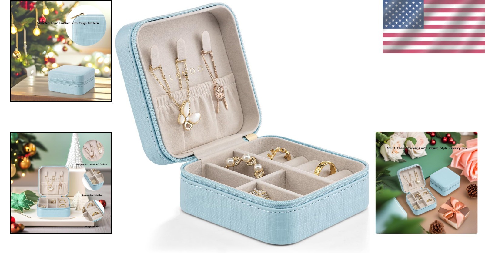 Elegant Small Travel Jewelry Box in Blue – Perfect Gift for Girls & Women