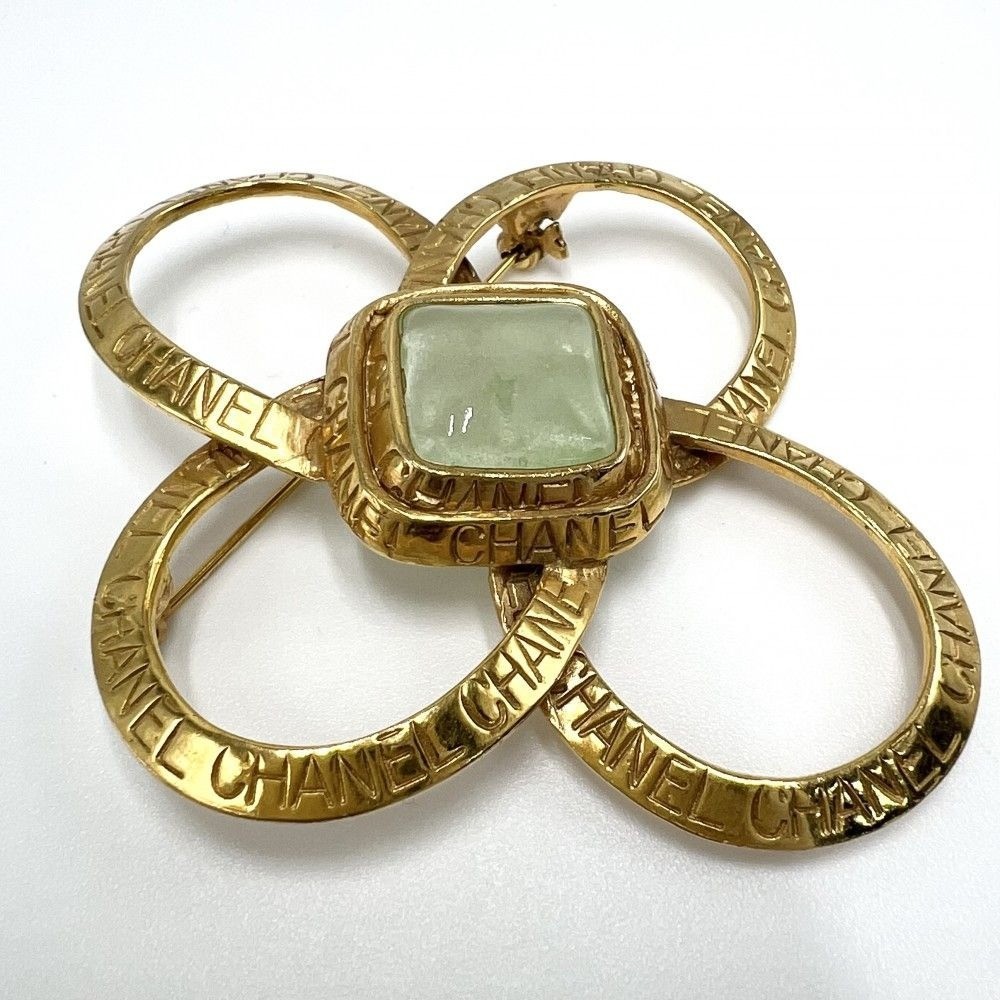 Vintage CHANEL 96P Gripoix Pin Brooch 2.8 inches Gold Plated in Rare