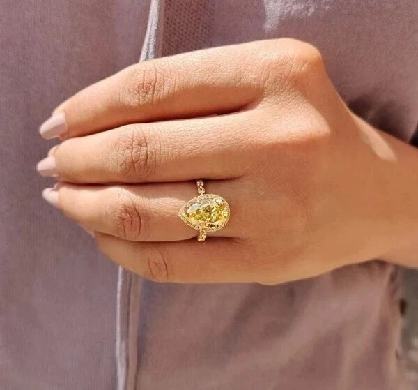6.65 Ct Natural Yellow Sapphire Diamonds Engagement Ring Real 14k Yellow Gold
