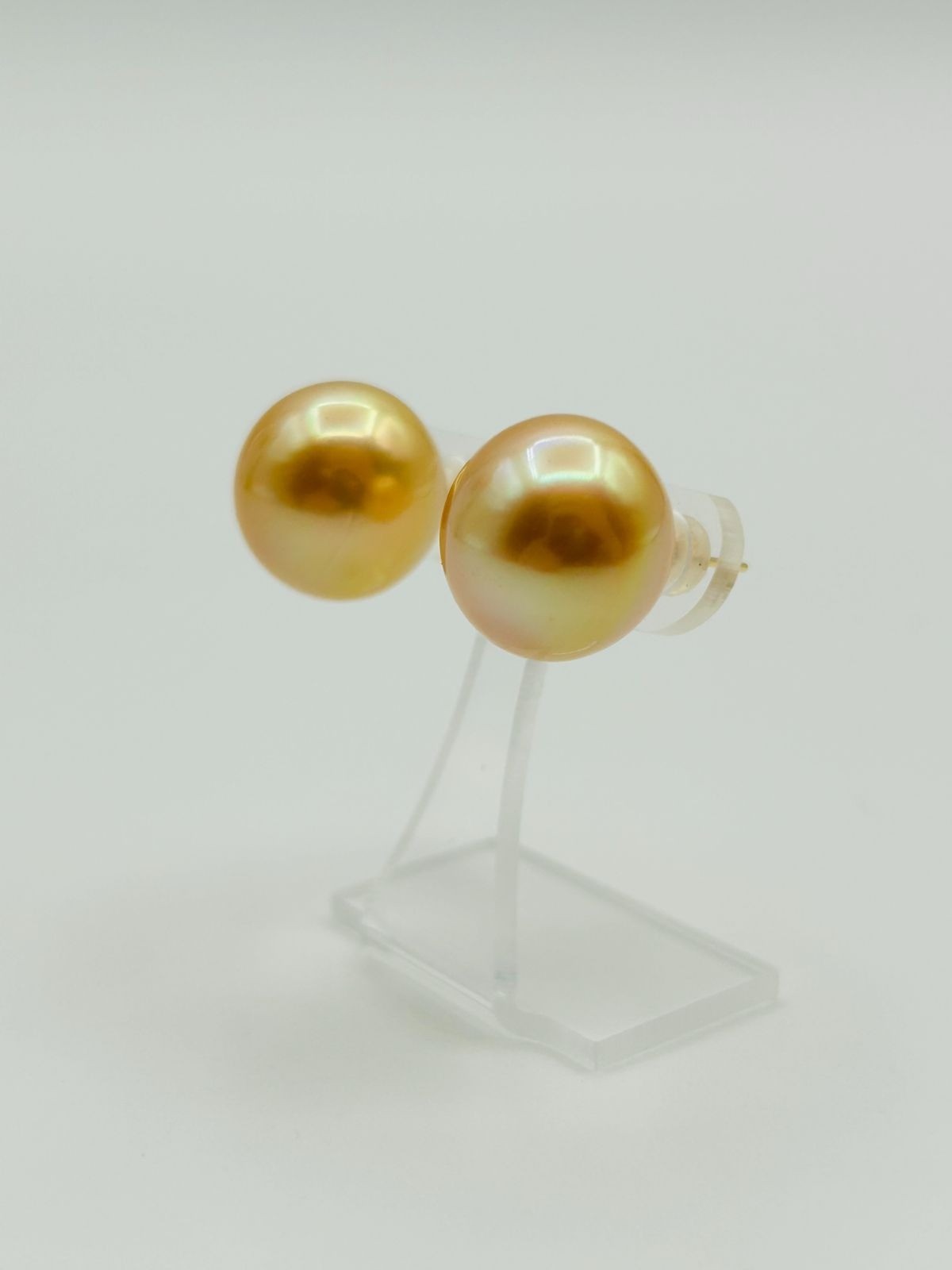Huge 15.4mm Natural Golden South Sea Pearl 18K Gold Stud Earrings PSL Phoenix
