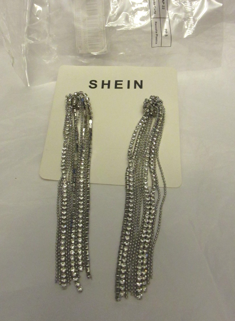 SHEIN Silver Tone Earrings w/ Rhinestones Unused 4 1/4 inch Long