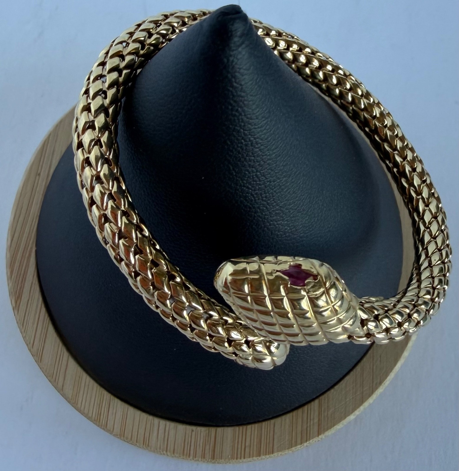 14K Snake Bypass Bangle Bracelet with Ruby Eyes – Made in Italy