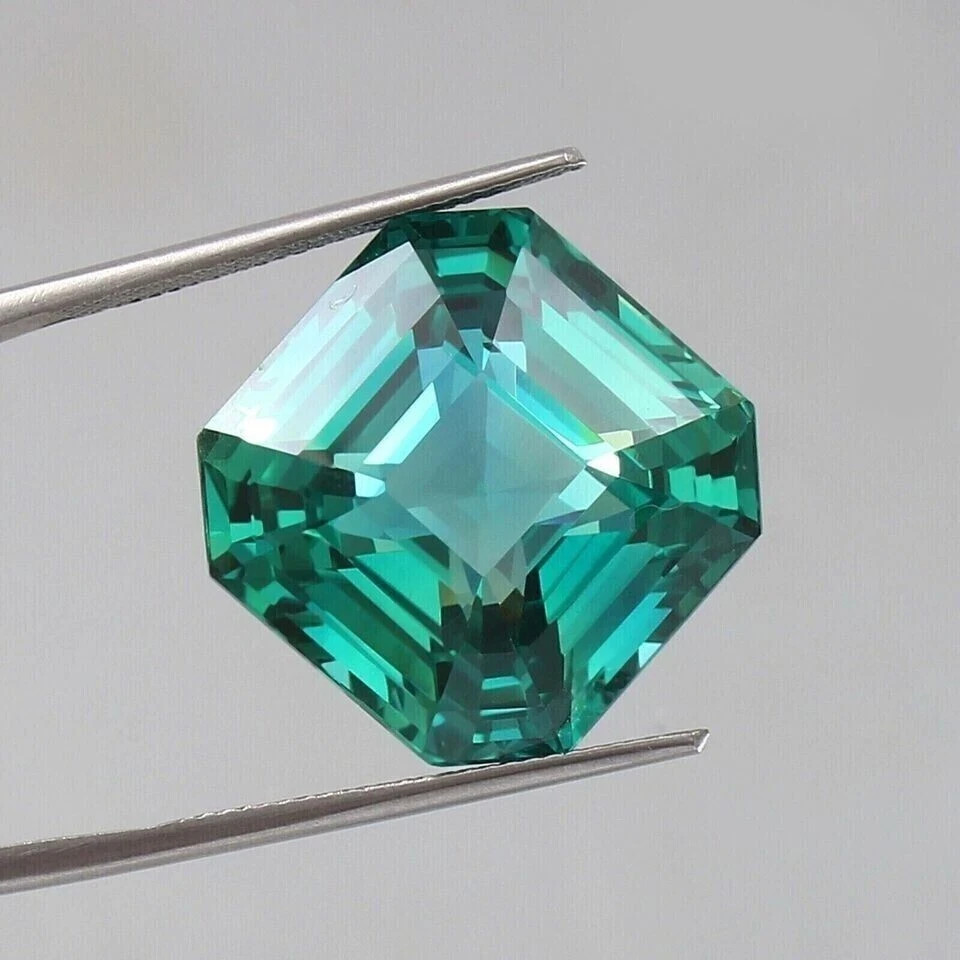 14 Ct+ Natural Green Sapphire Asscher Cut Flawless Certified Loose Gemstone