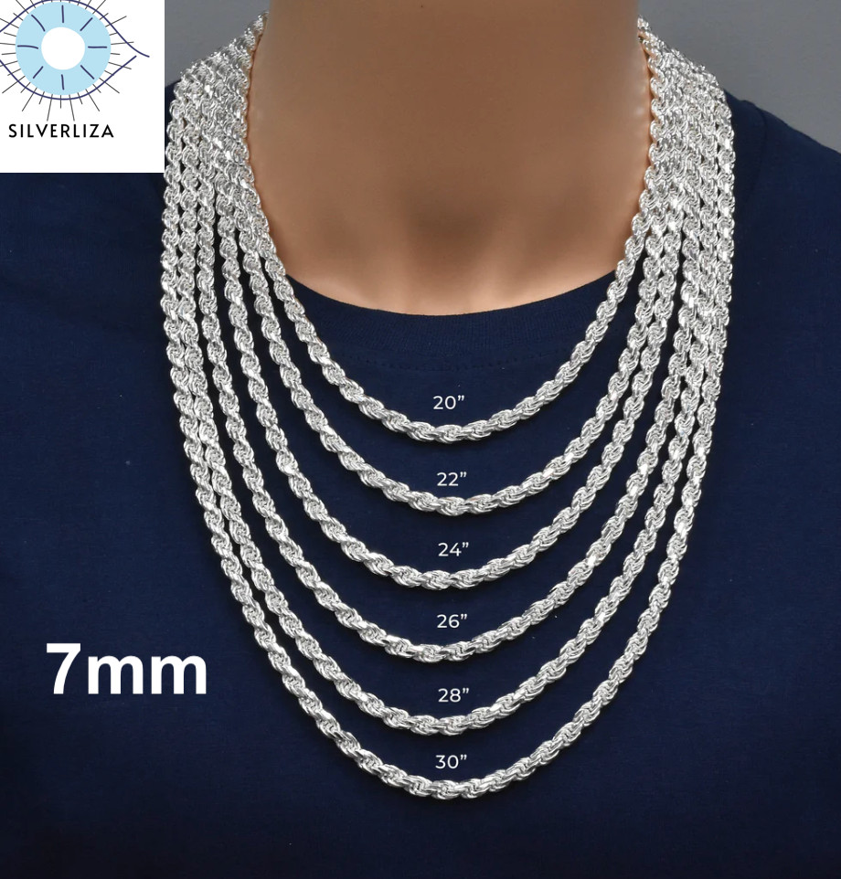 925 Sterling Silver Diamond Cut Rope Chain Necklace .925 Italy All Sizes