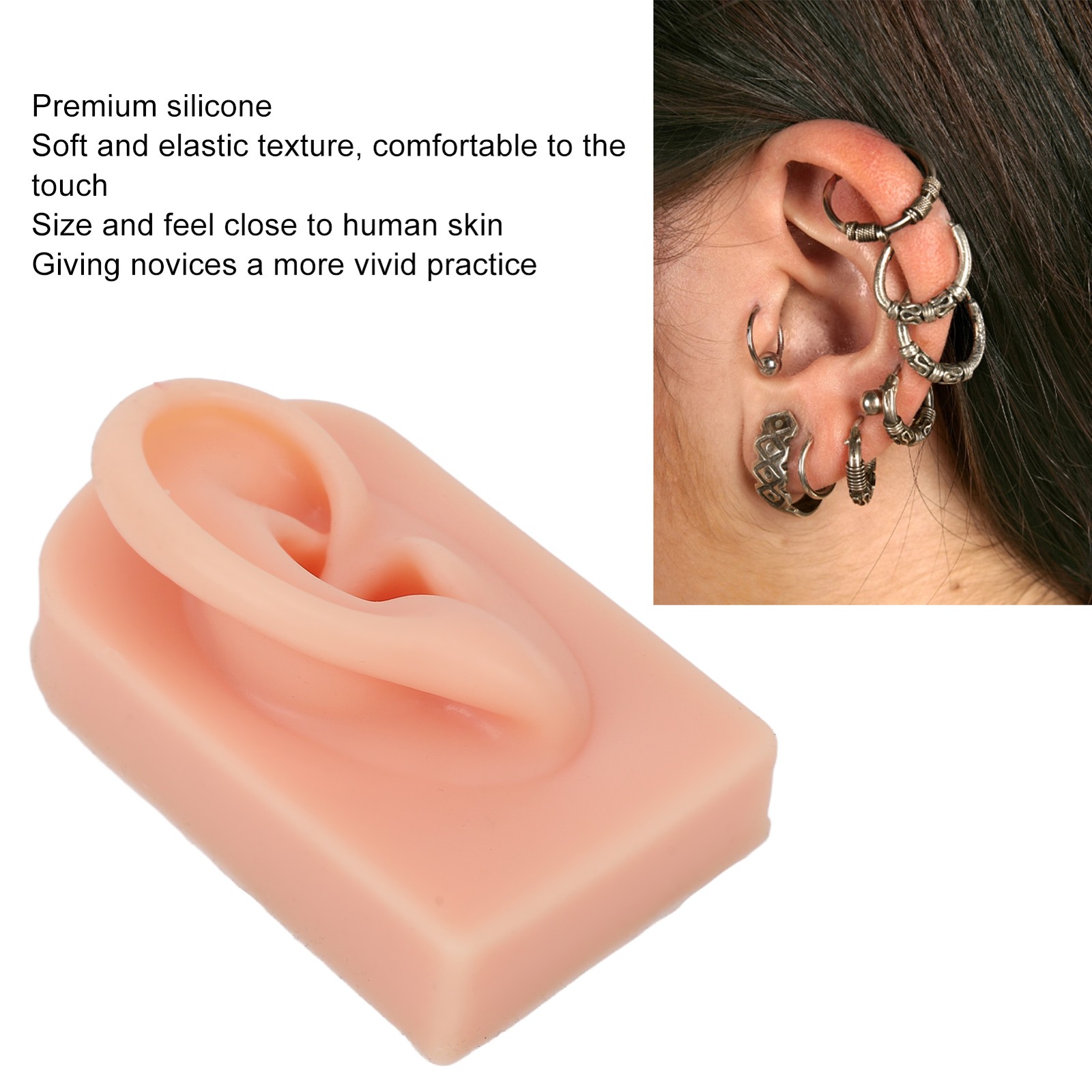 Soft Silicone Ear Model Reusable For Piercing Training (Light Complexion)