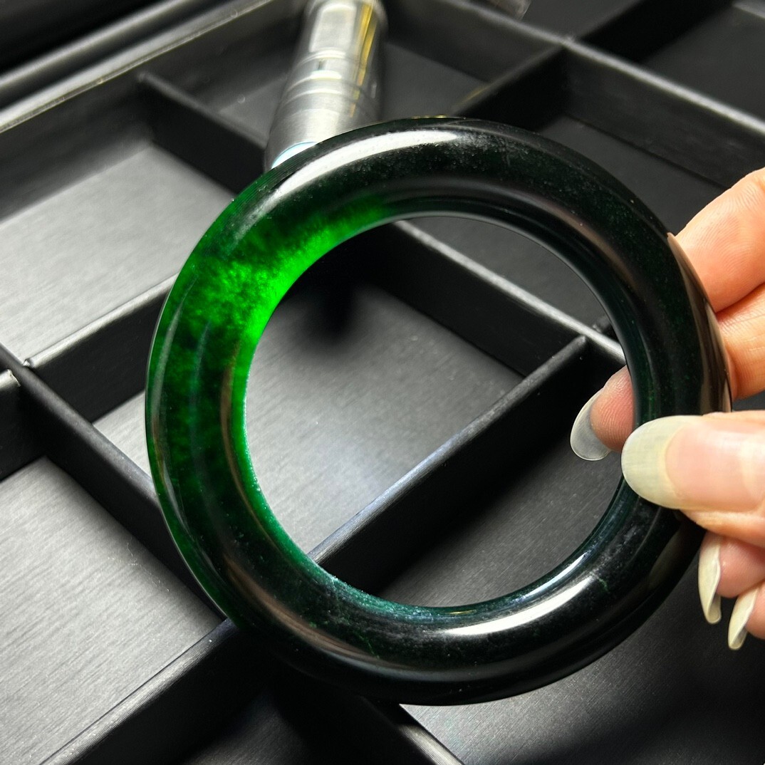 Natural AAA Green Atrovirens Jade Jasper Jadeite Bracelets Bangle 59mm