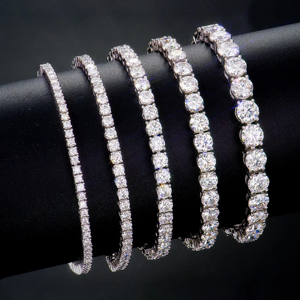 100% Real Moissanite Tennis Bracelet 925 Sterling Silver Plated 18K Gold with GR